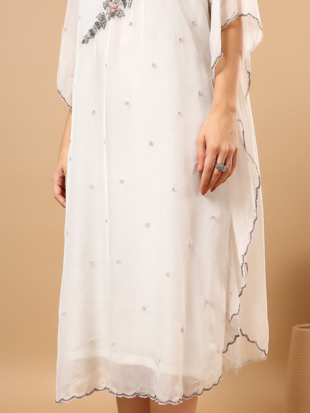 White Georgette Hand Embroidered Kaftan