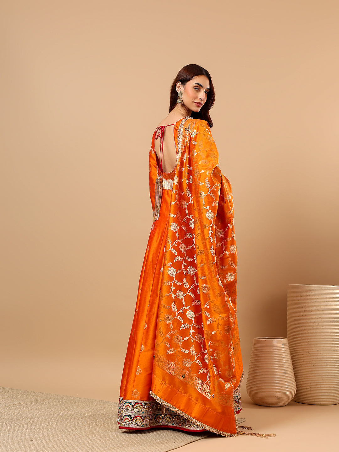 Orange Silk Anarkali