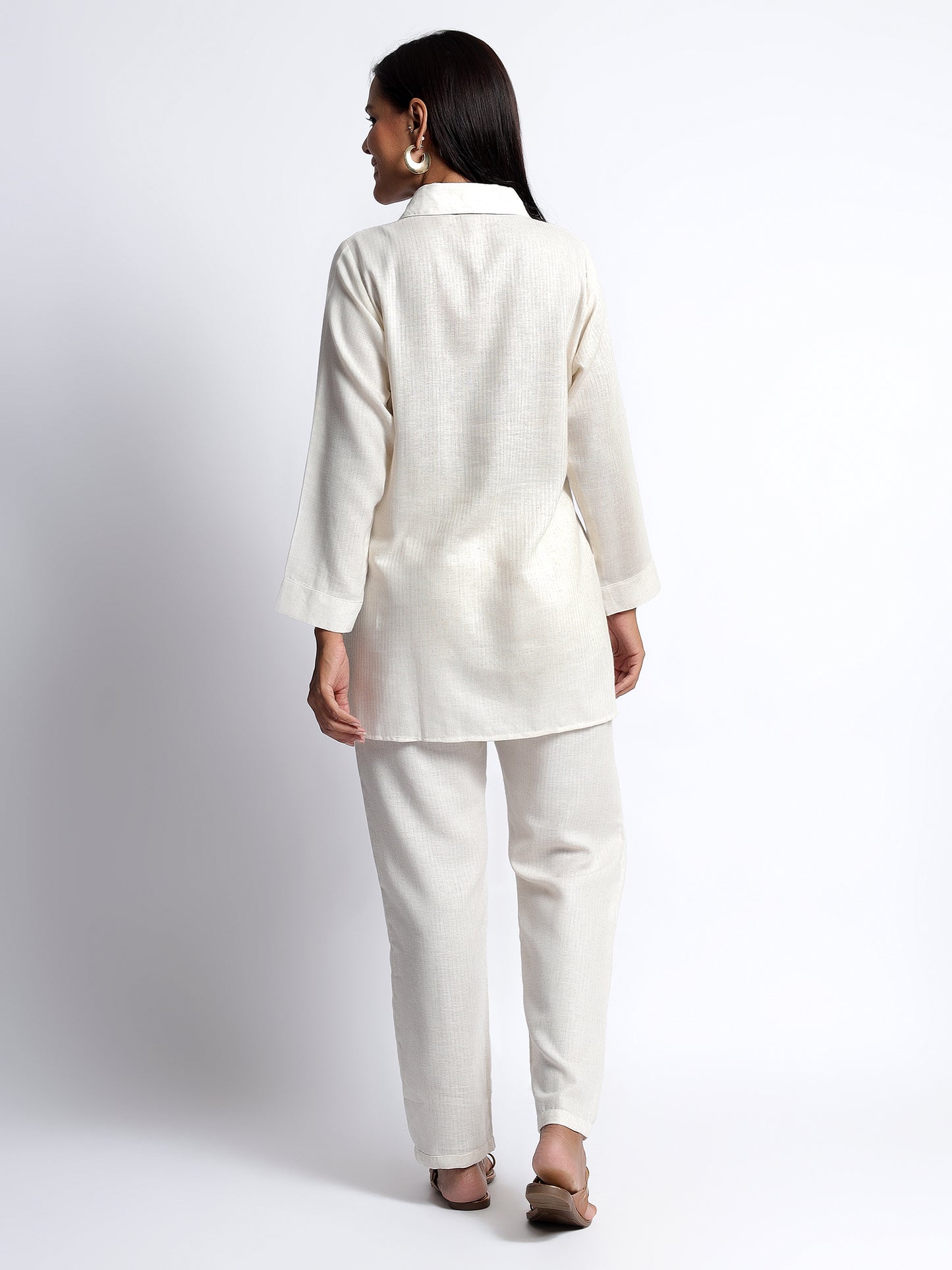 Linen Cord Set with Floral Thread Work