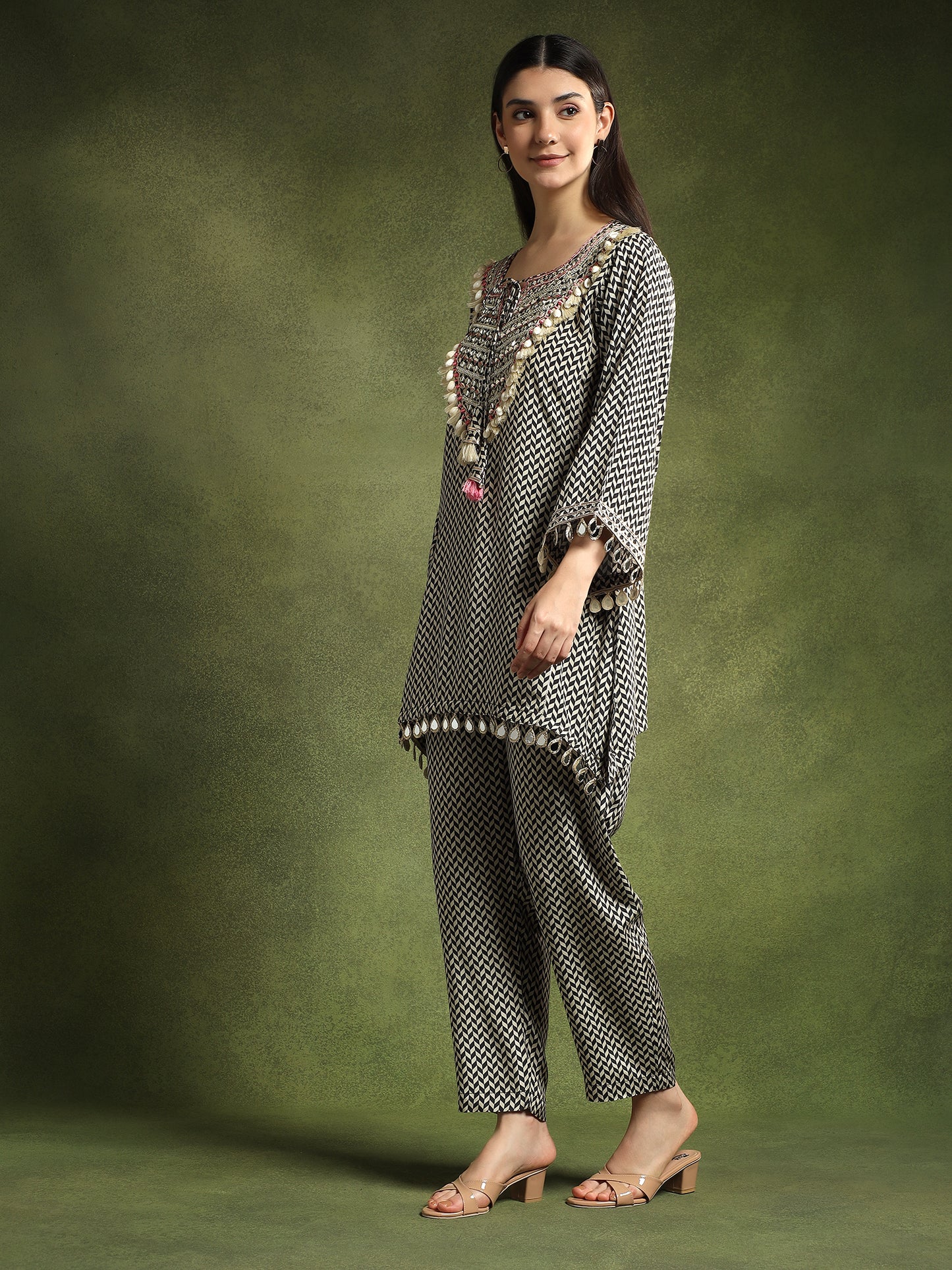 Monochrome Hand-Embroidered Cord Set