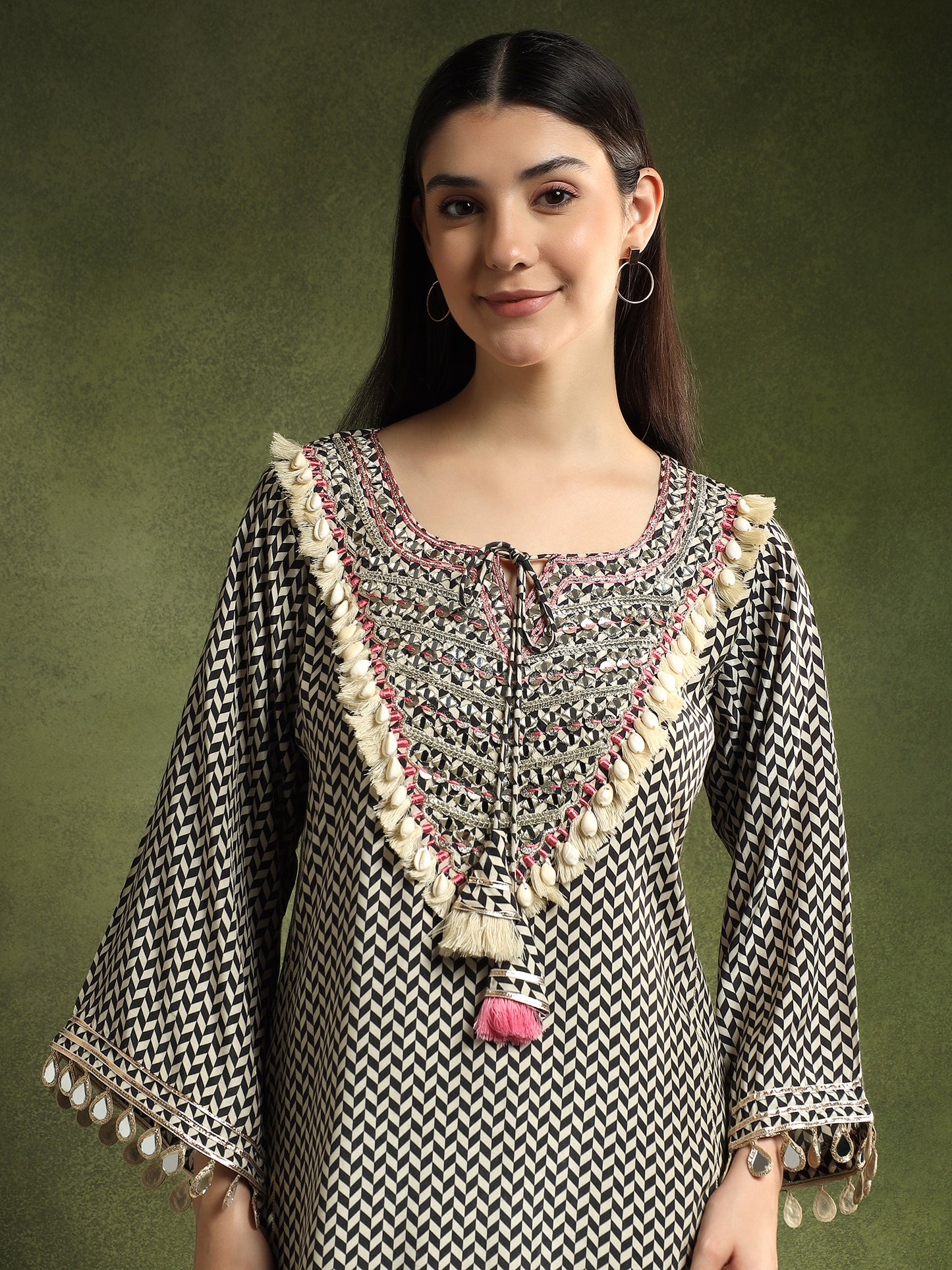 Monochrome Hand-Embroidered Cord Set