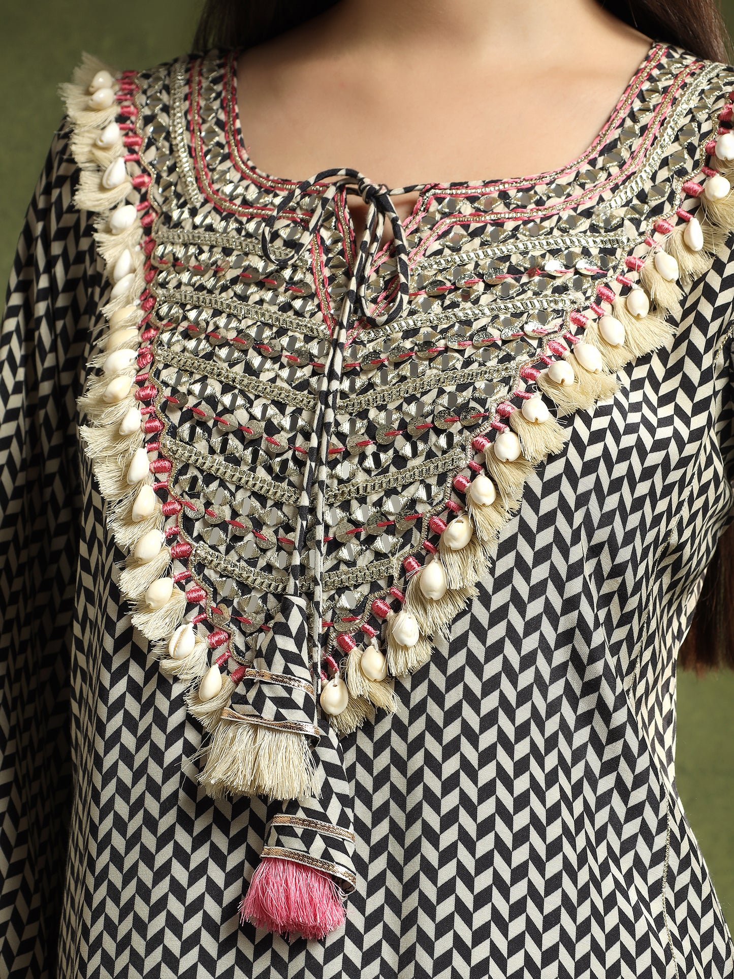 Monochrome Hand-Embroidered Cord Set