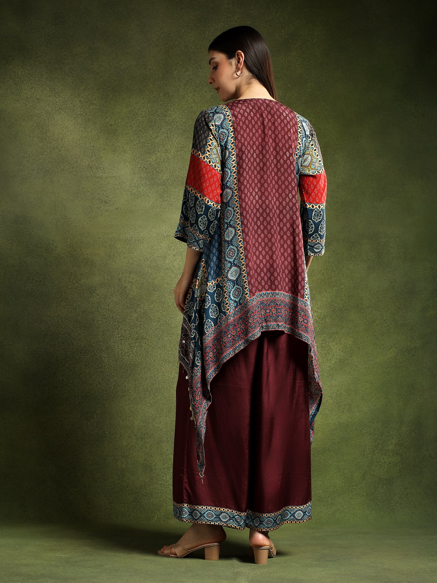 Silk Burgundy Hand-Embroidered Cord Set