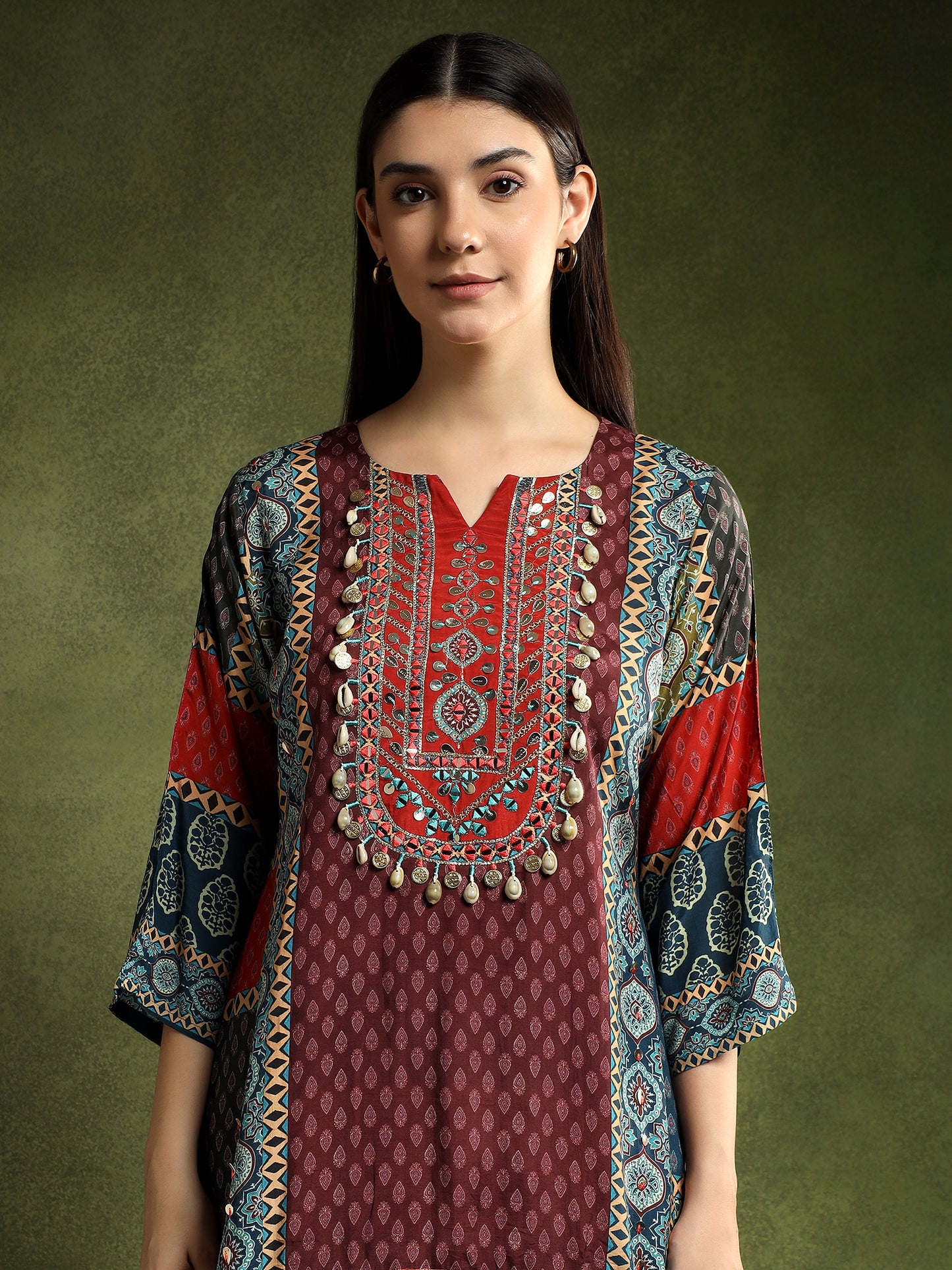 Silk Burgundy Hand-Embroidered Cord Set