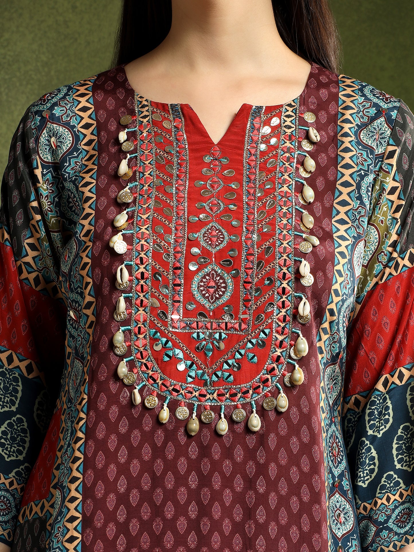 Silk Burgundy Hand-Embroidered Cord Set