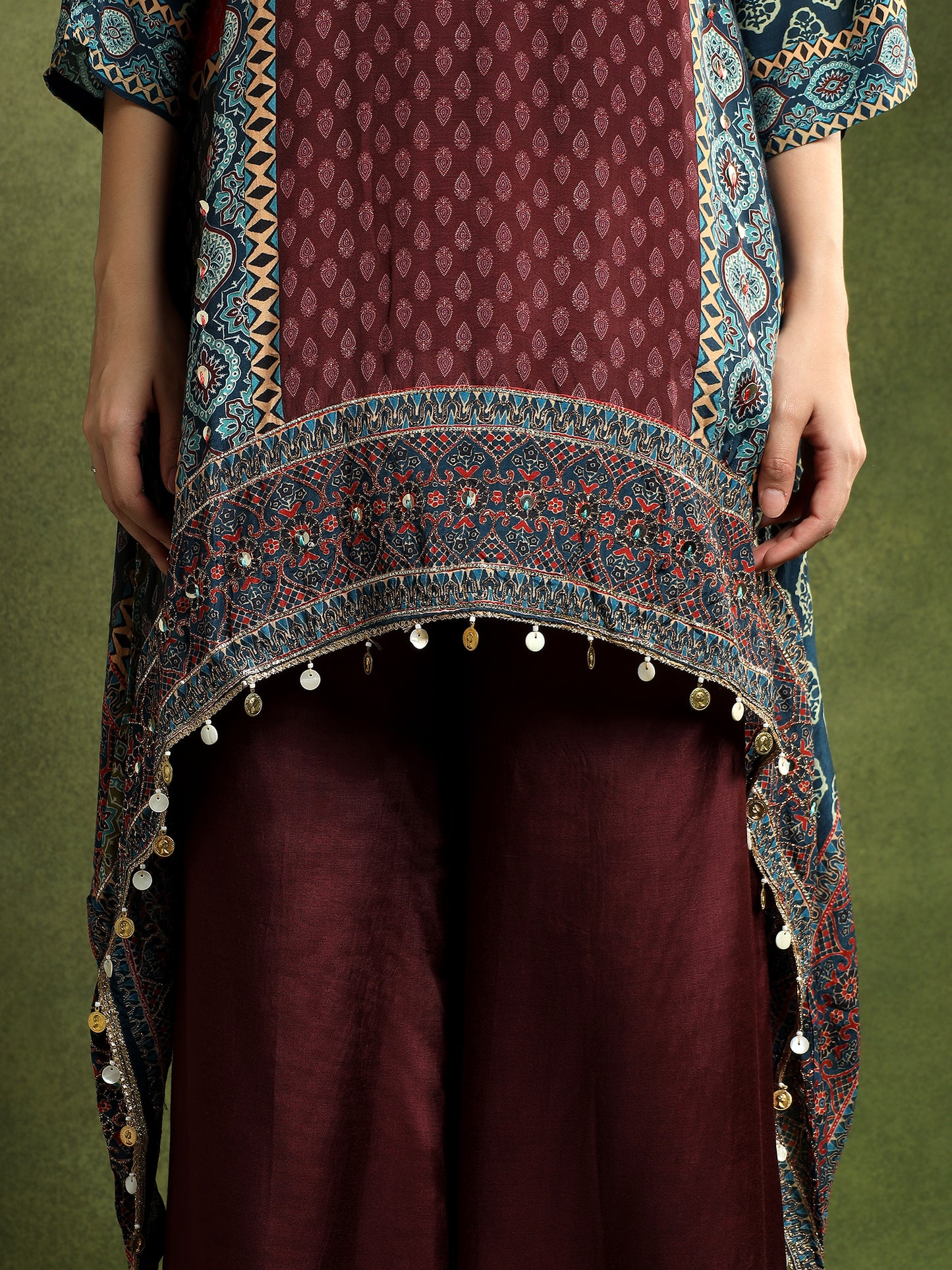 Silk Burgundy Hand-Embroidered Cord Set