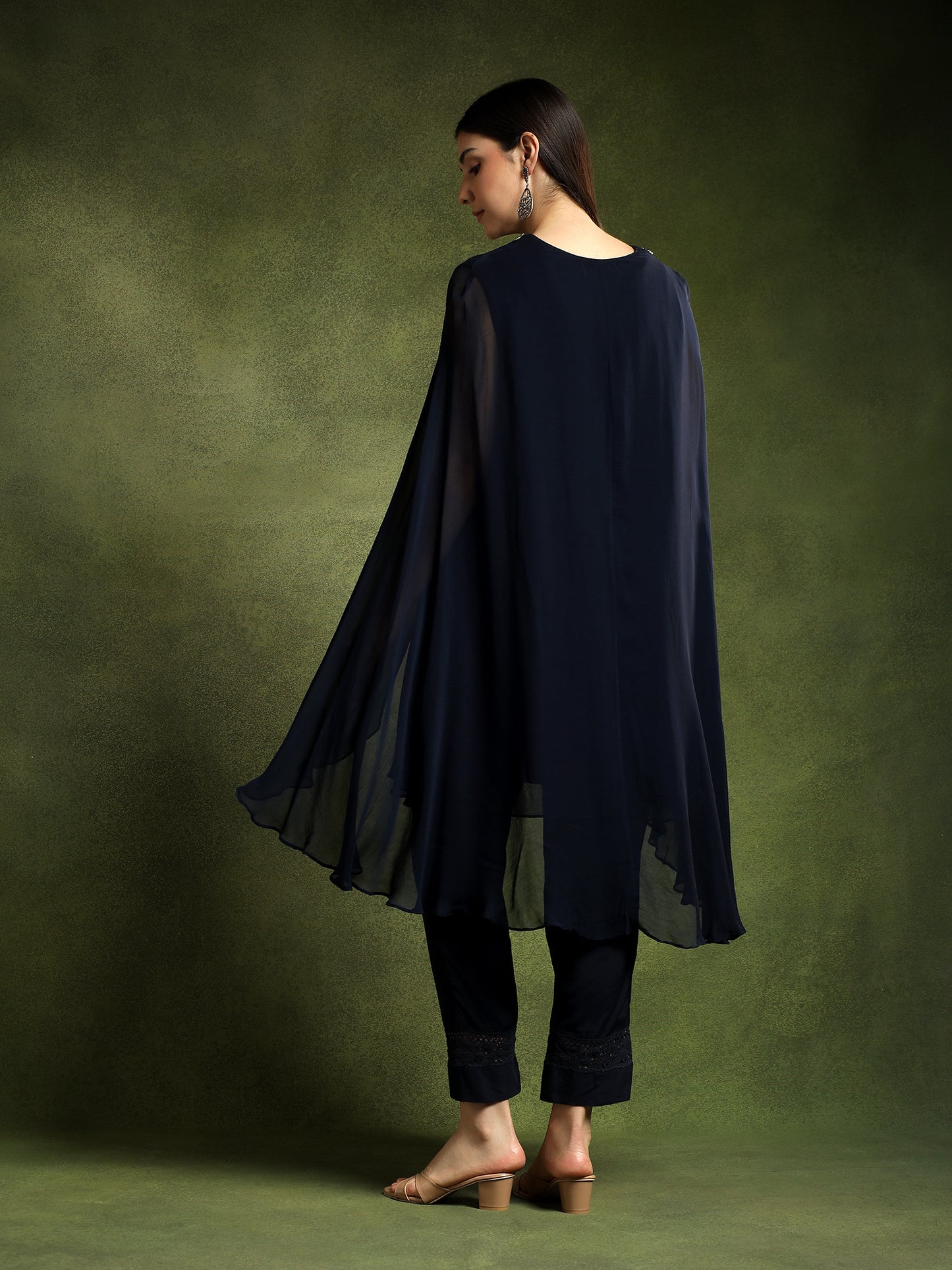 Blue Georgette Cape Set