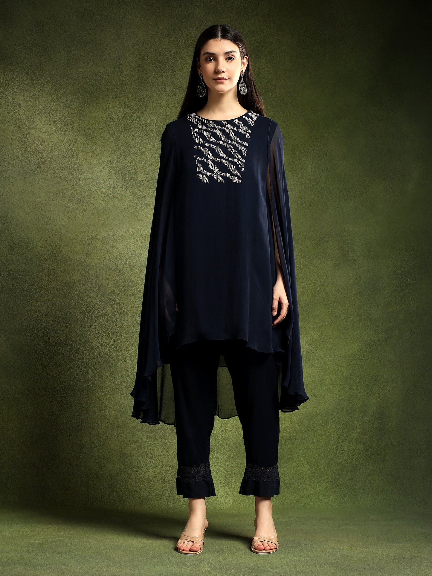 Blue Georgette Cape Set
