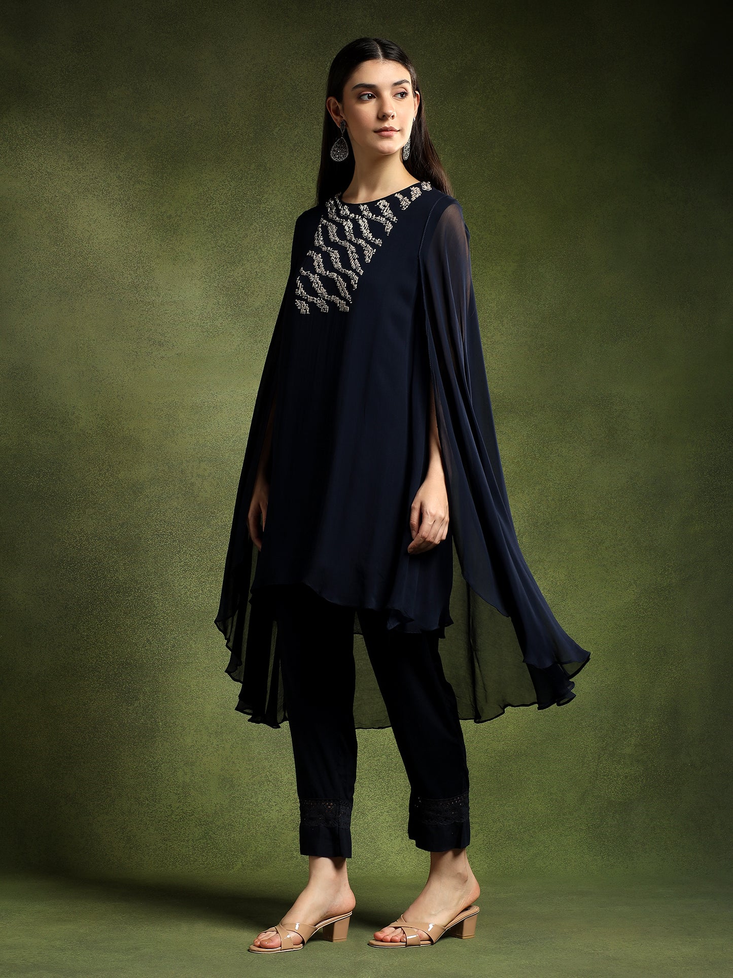 Blue Georgette Cape Set