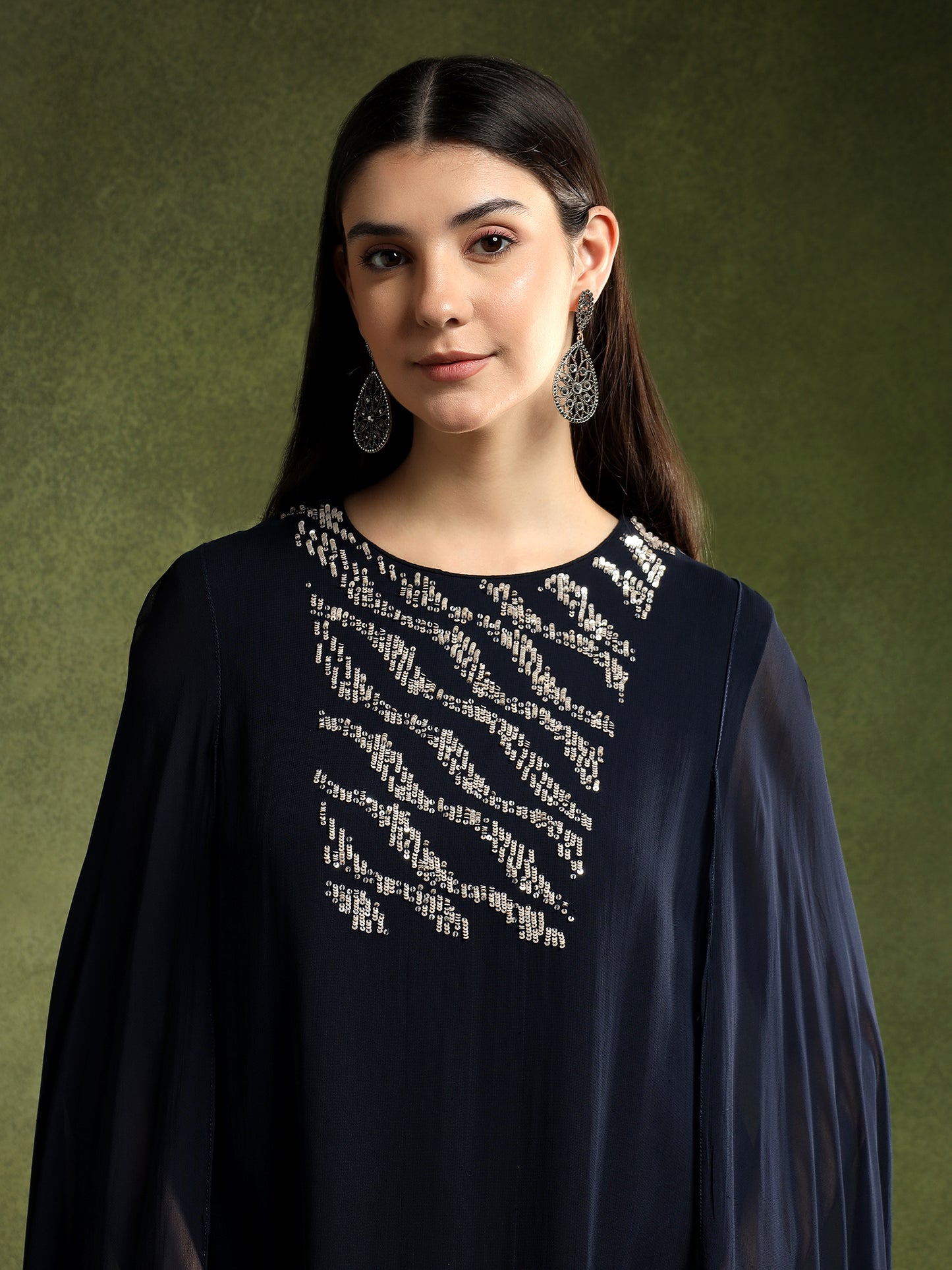 Blue Georgette Cape Set