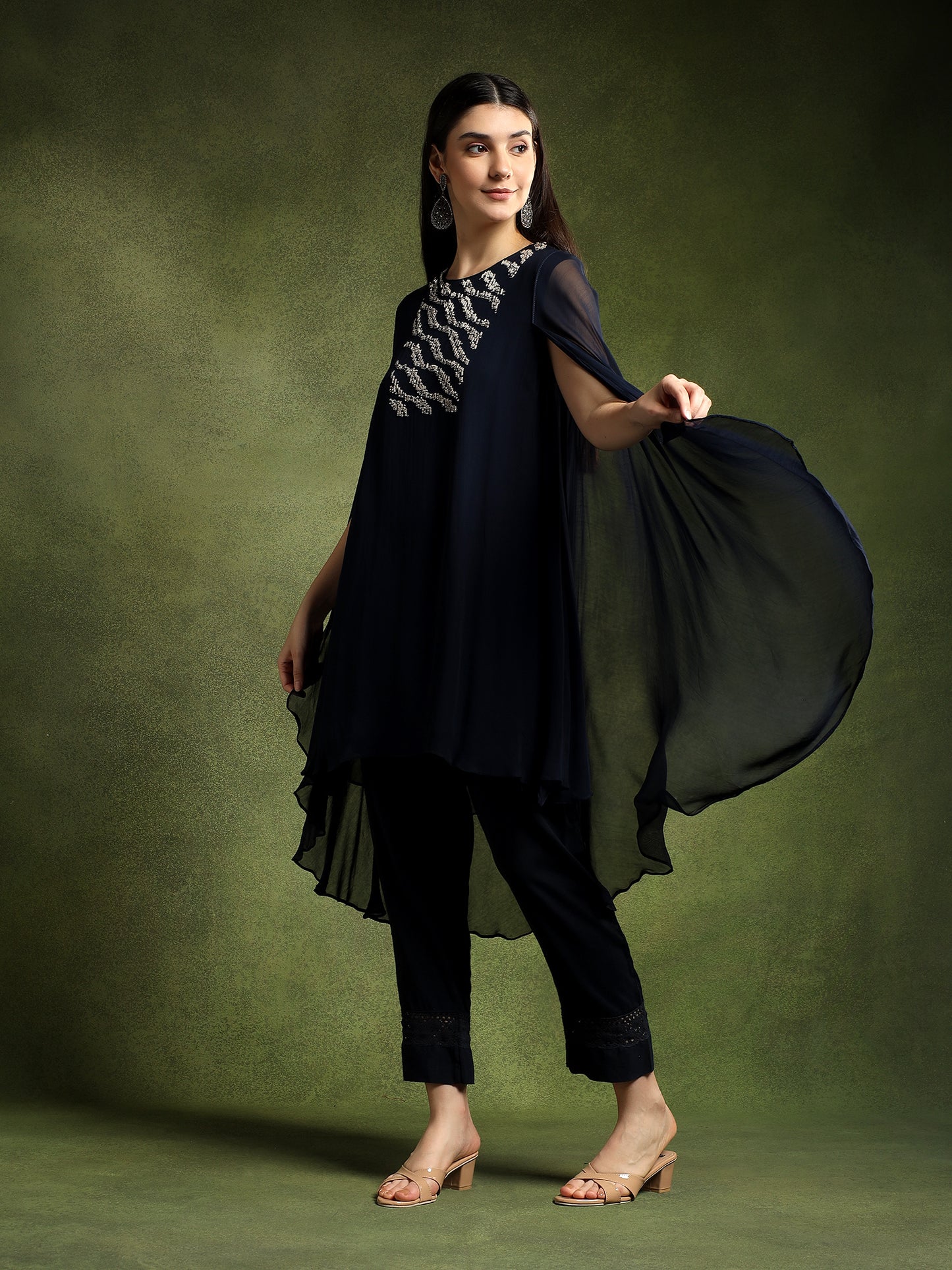 Blue Georgette Cape Set