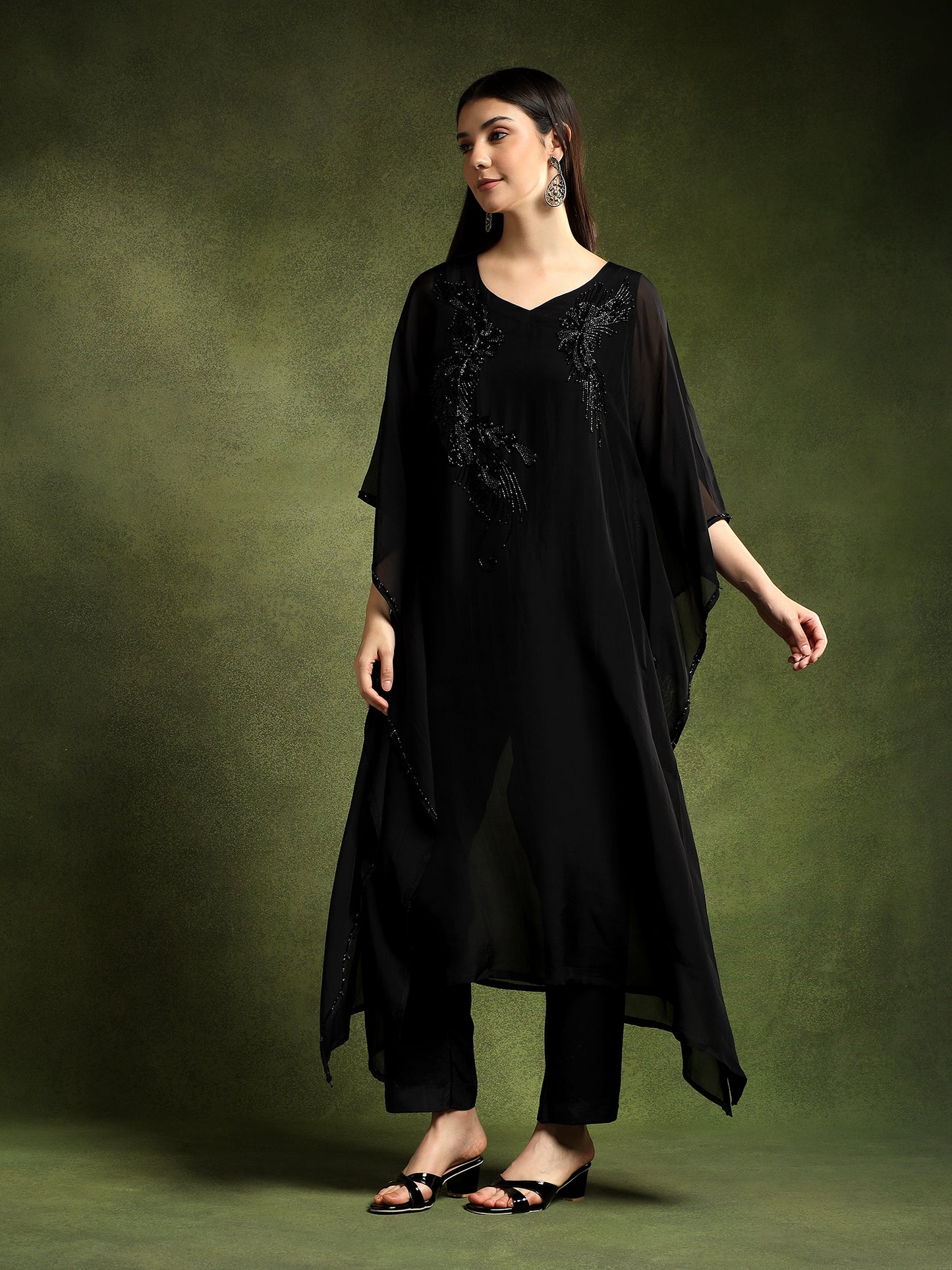 Black Kaftan and Pants Set