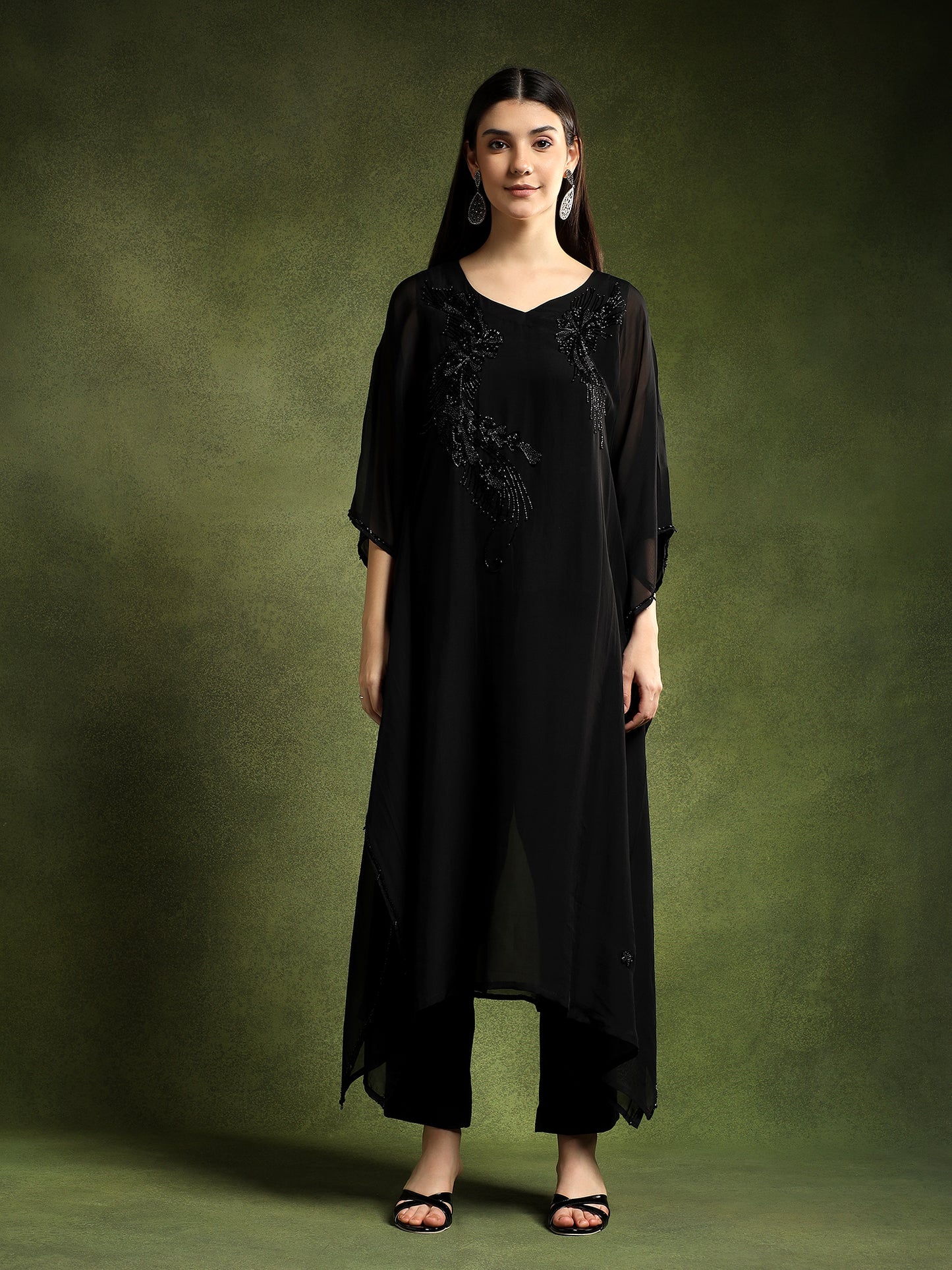 Black Kaftan and Pants Set