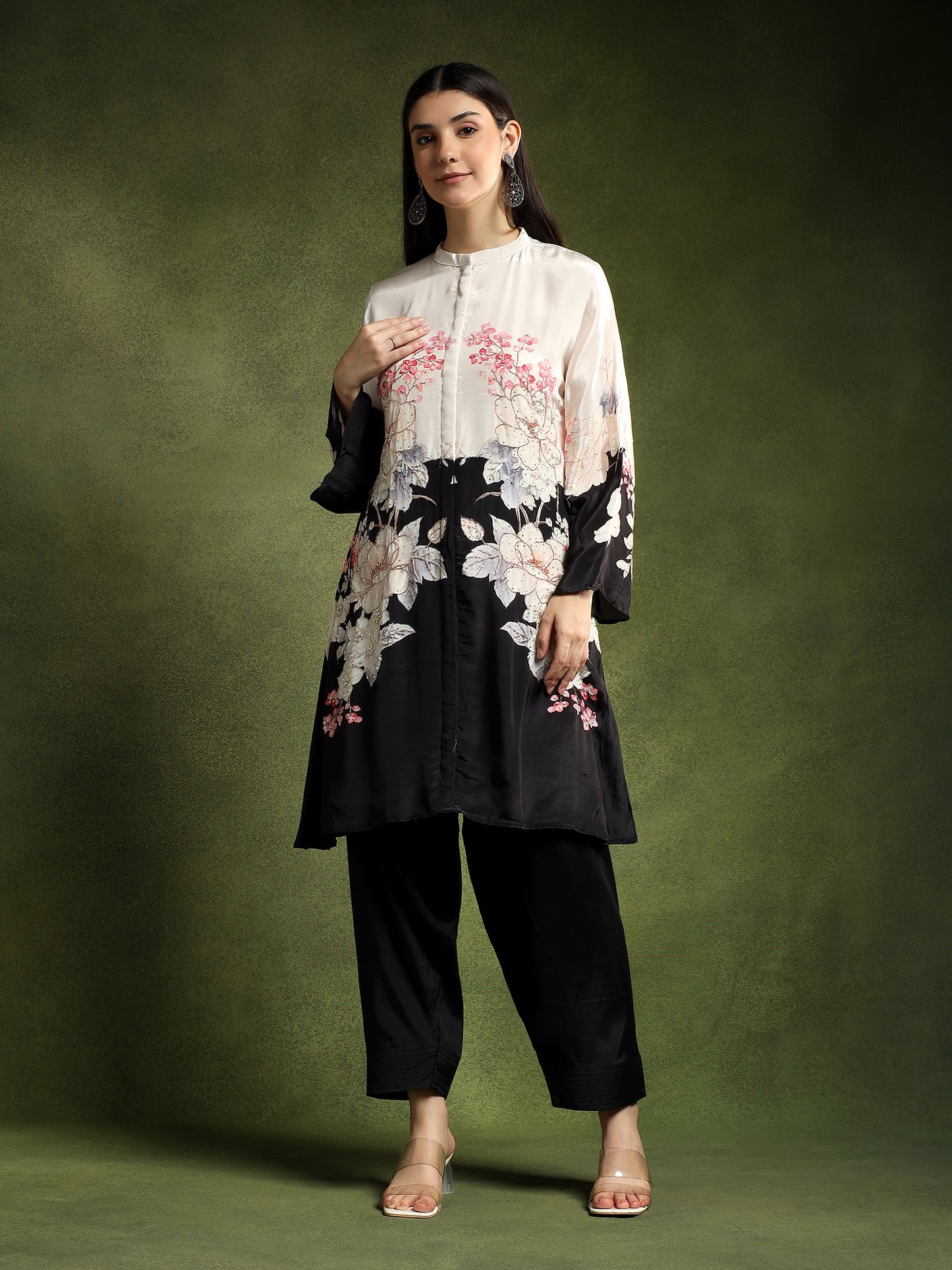 Crepe Printed Cord Set with Hand Embroidery
