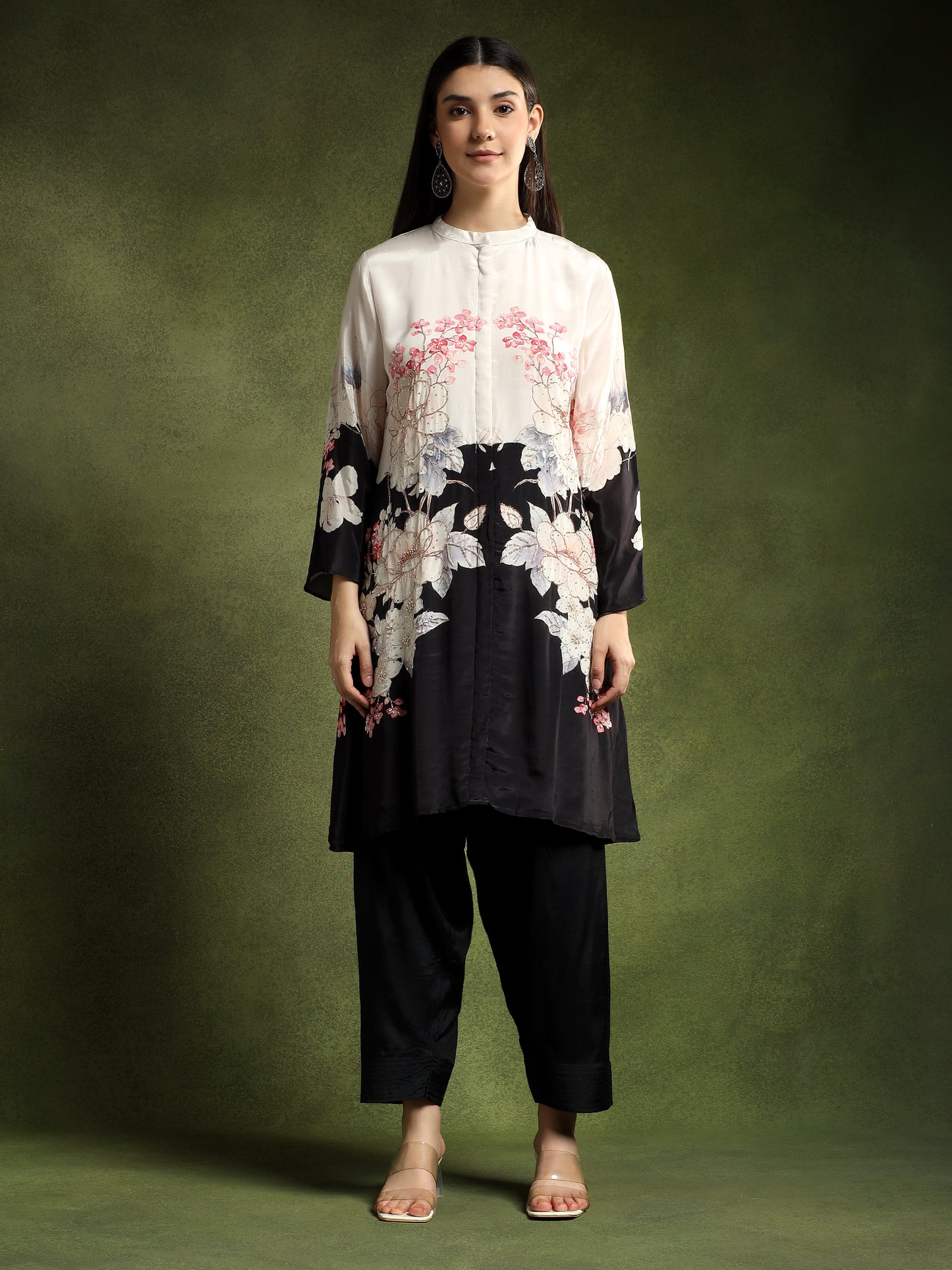Crepe Printed Cord Set with Hand Embroidery
