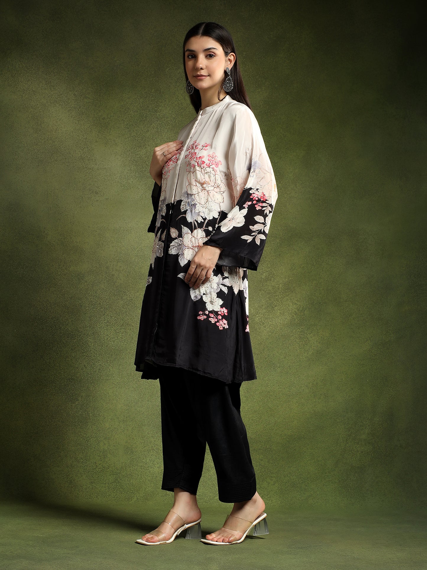Crepe Printed Cord Set with Hand Embroidery