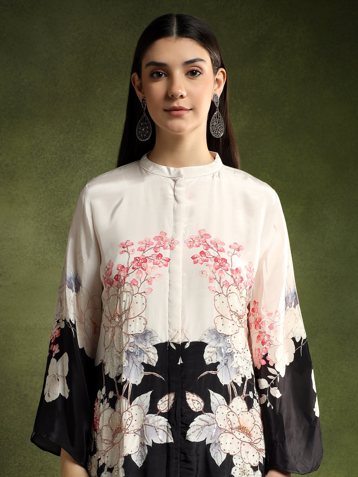 Crepe Printed Cord Set with Hand Embroidery