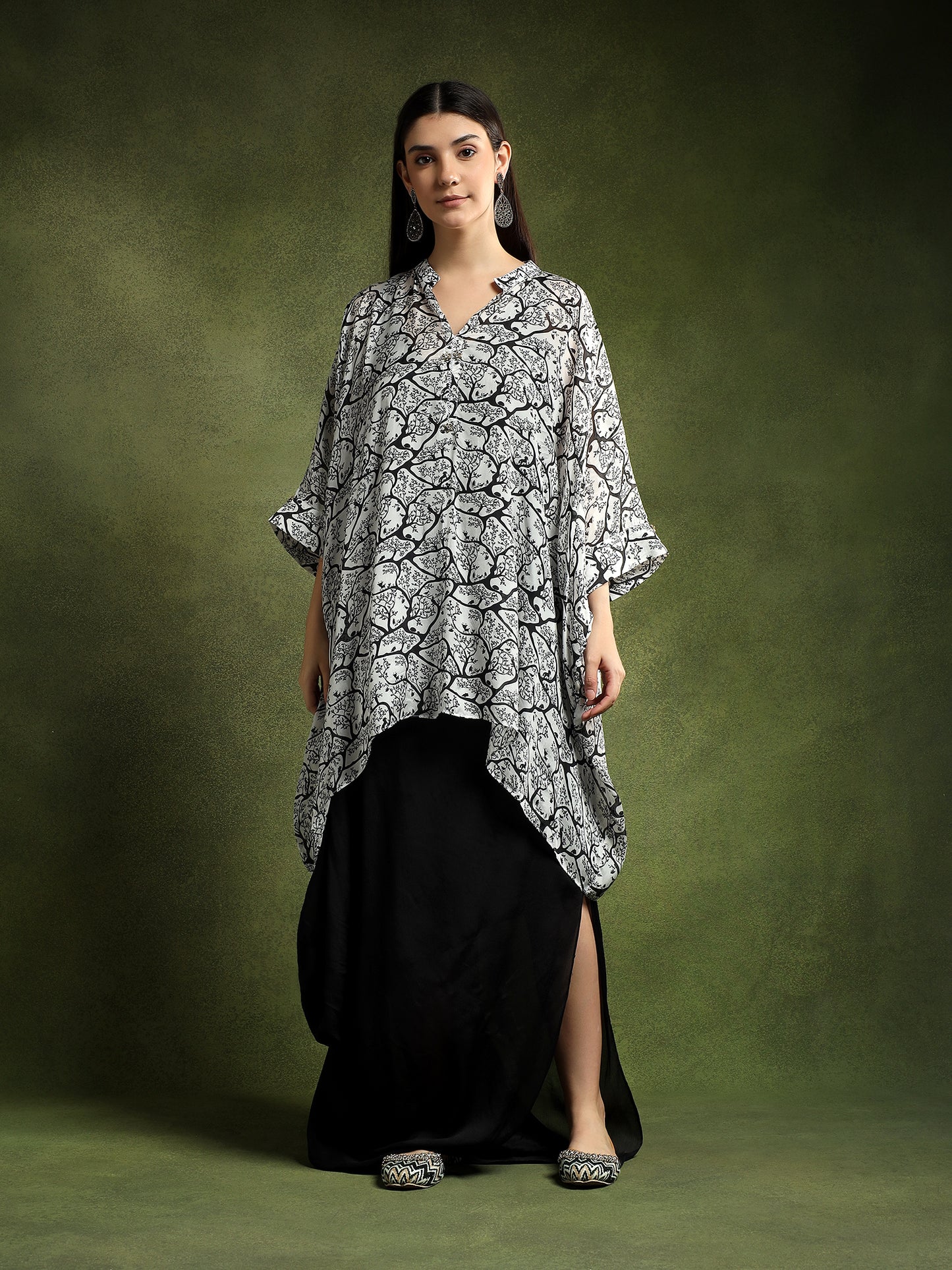 Silk Monochrome Printed Kaftan Shirt