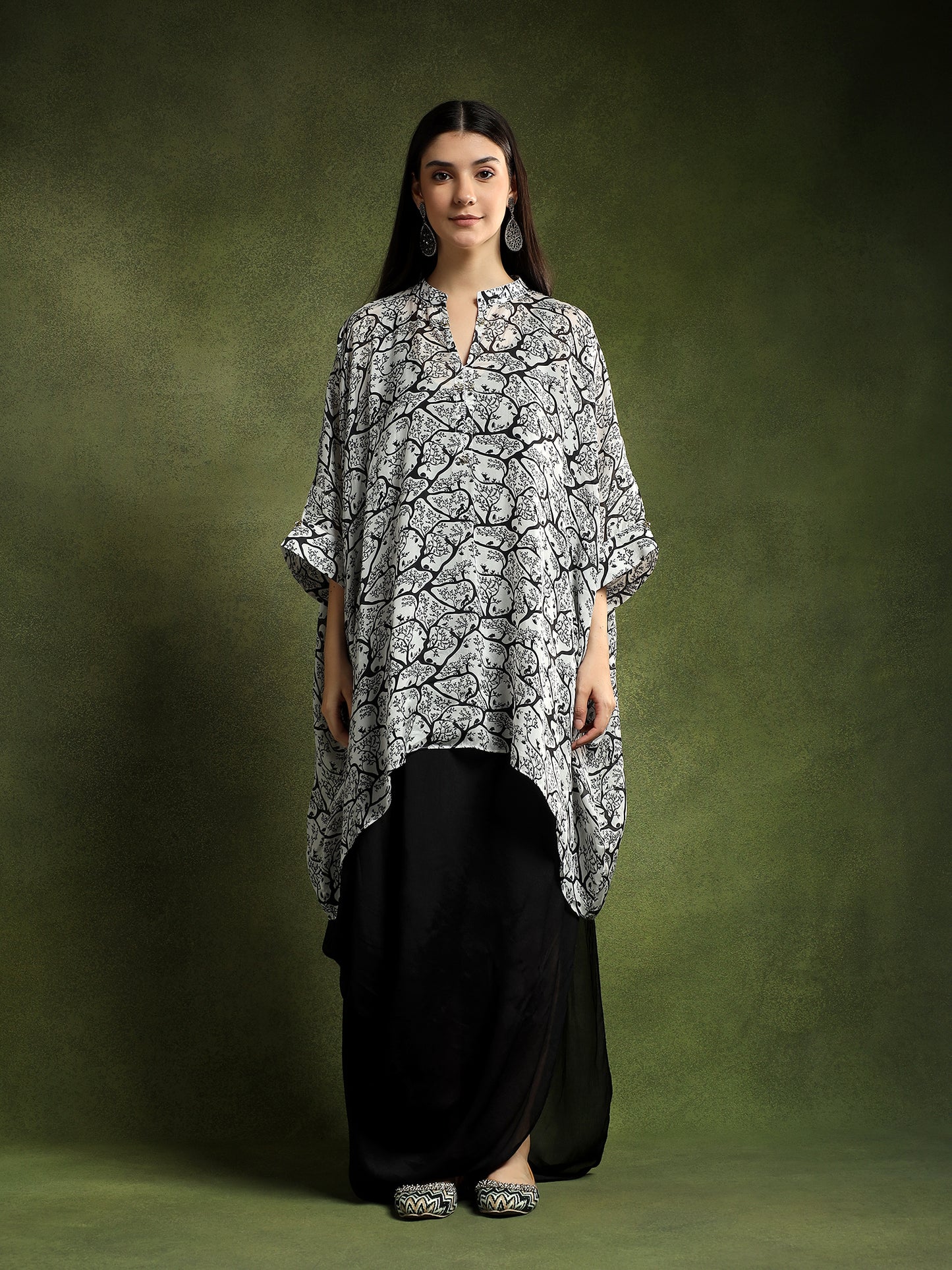 Silk Monochrome Printed Kaftan Shirt