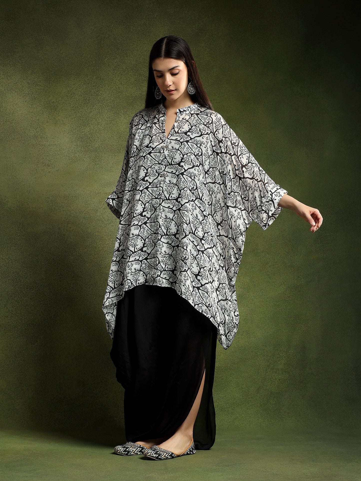 Silk Monochrome Printed Kaftan Shirt
