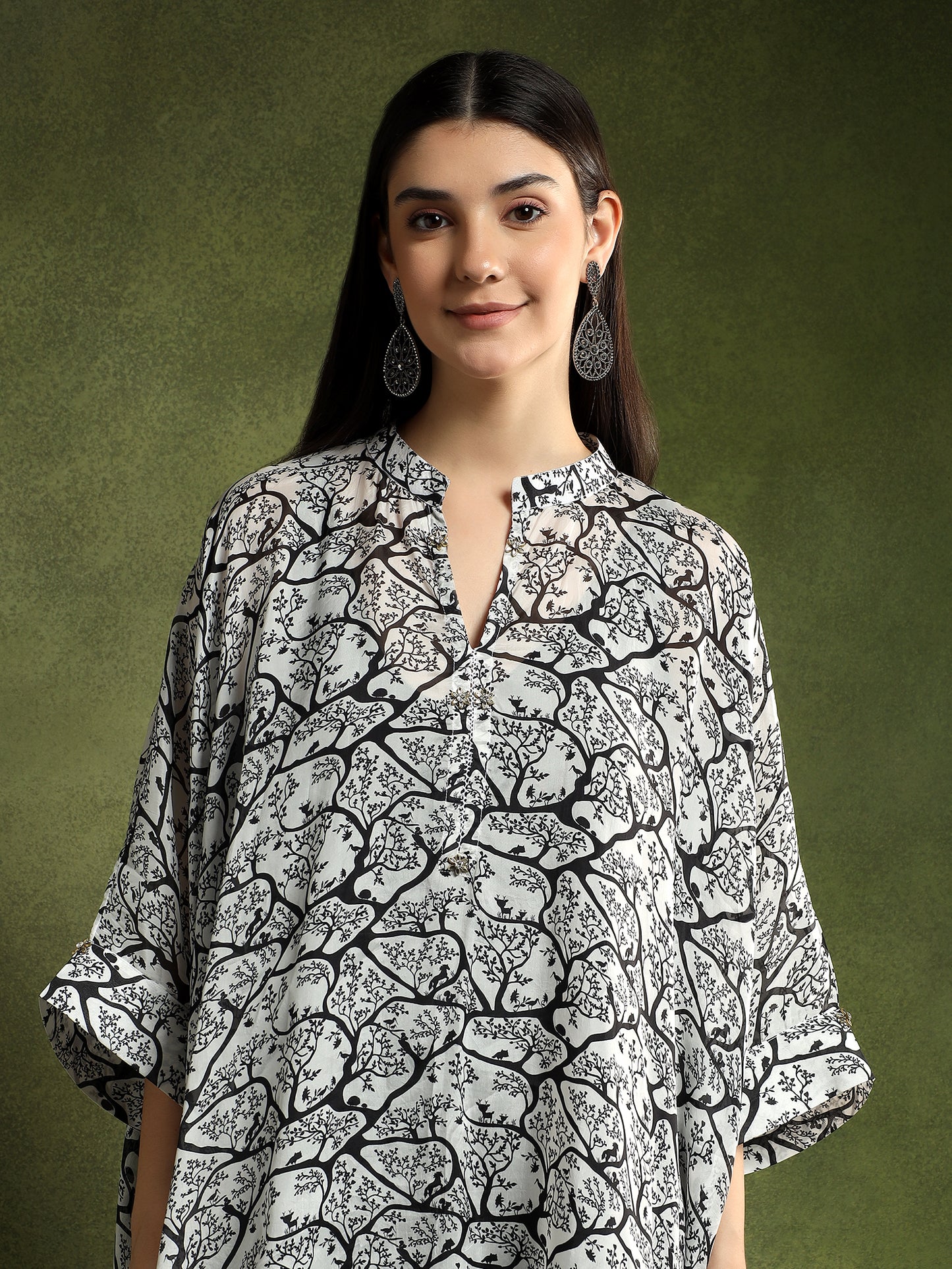 Silk Monochrome Printed Kaftan Shirt