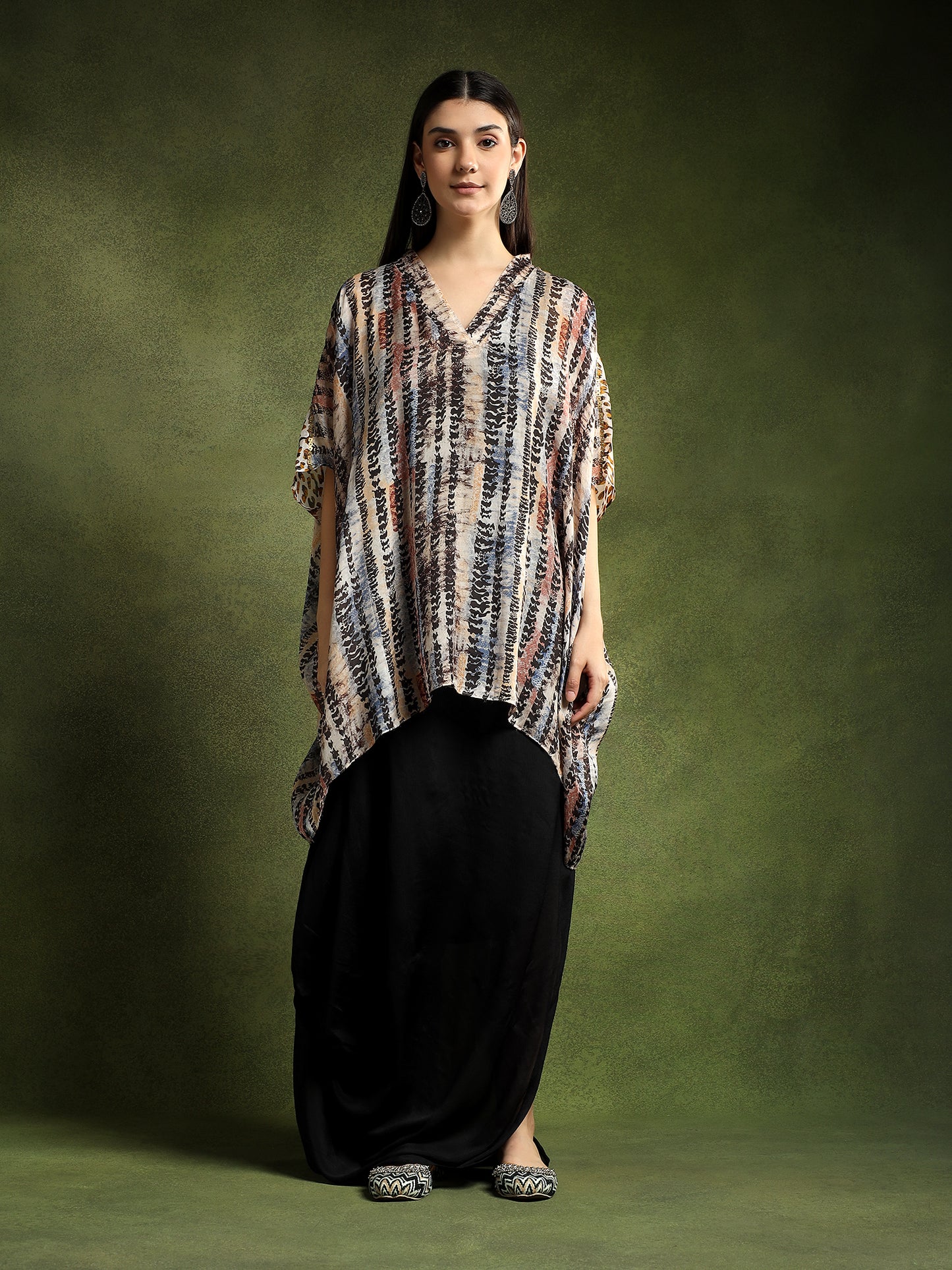 Multi-Colour Patterned Silk Kaftan Shirt