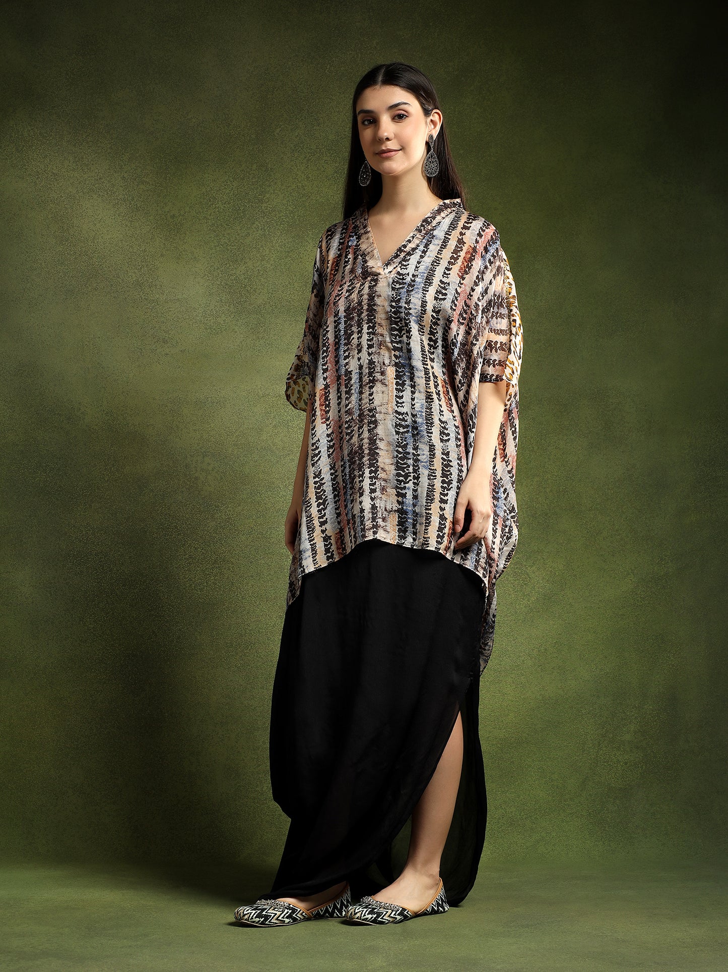 Multi-Colour Patterned Silk Kaftan Shirt