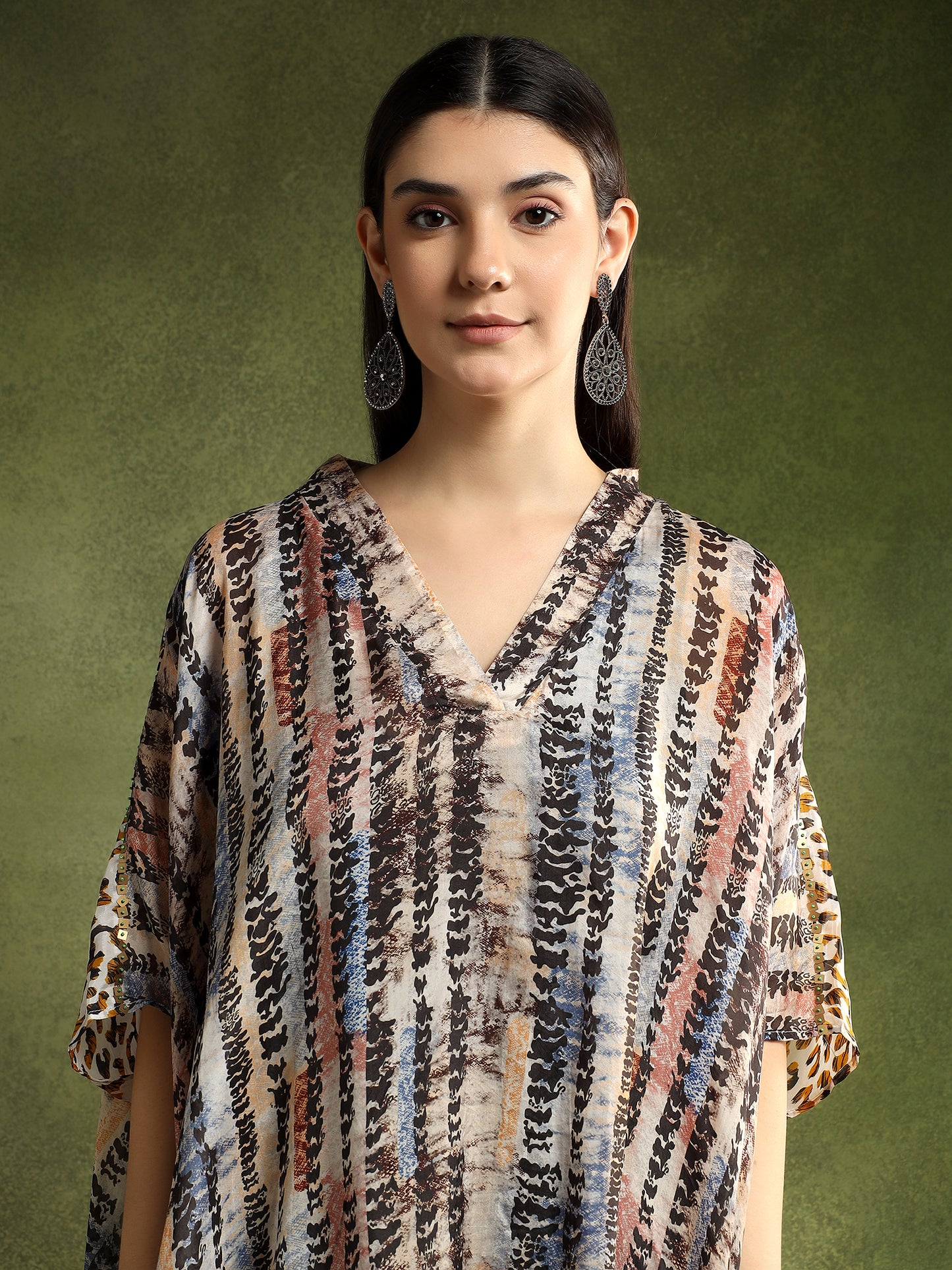 Multi-Colour Patterned Silk Kaftan Shirt