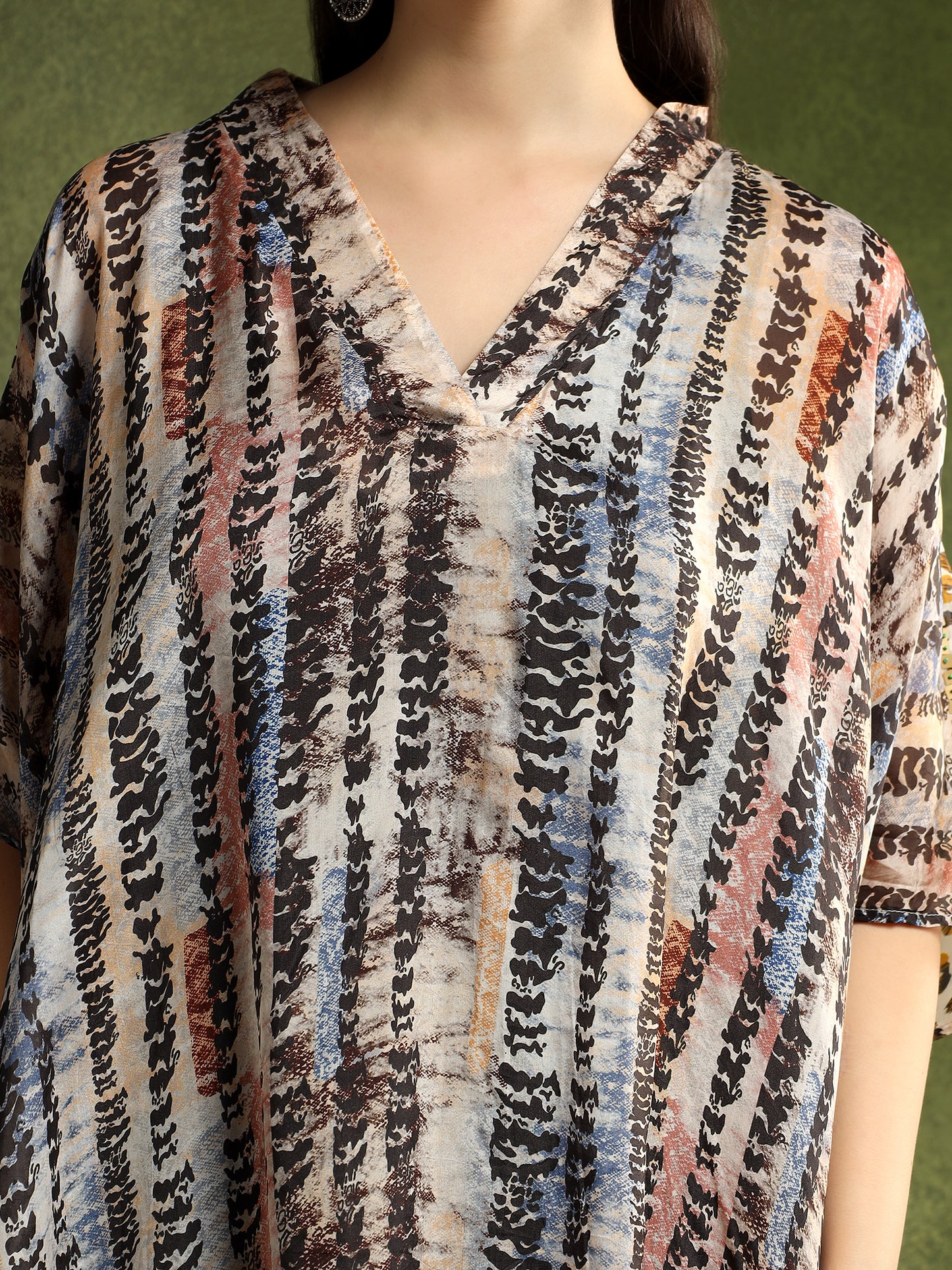 Multi-Colour Patterned Silk Kaftan Shirt