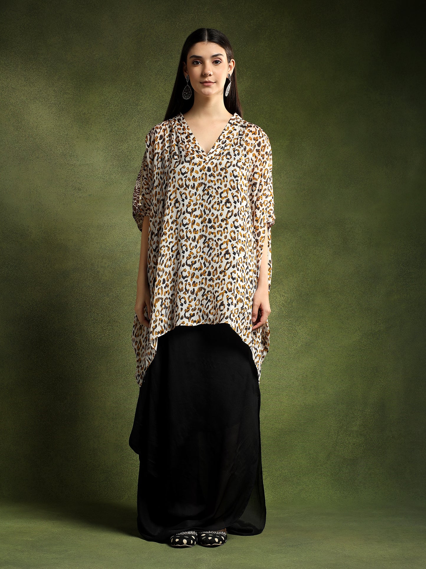 Animal Print Silk Kaftan Shirt