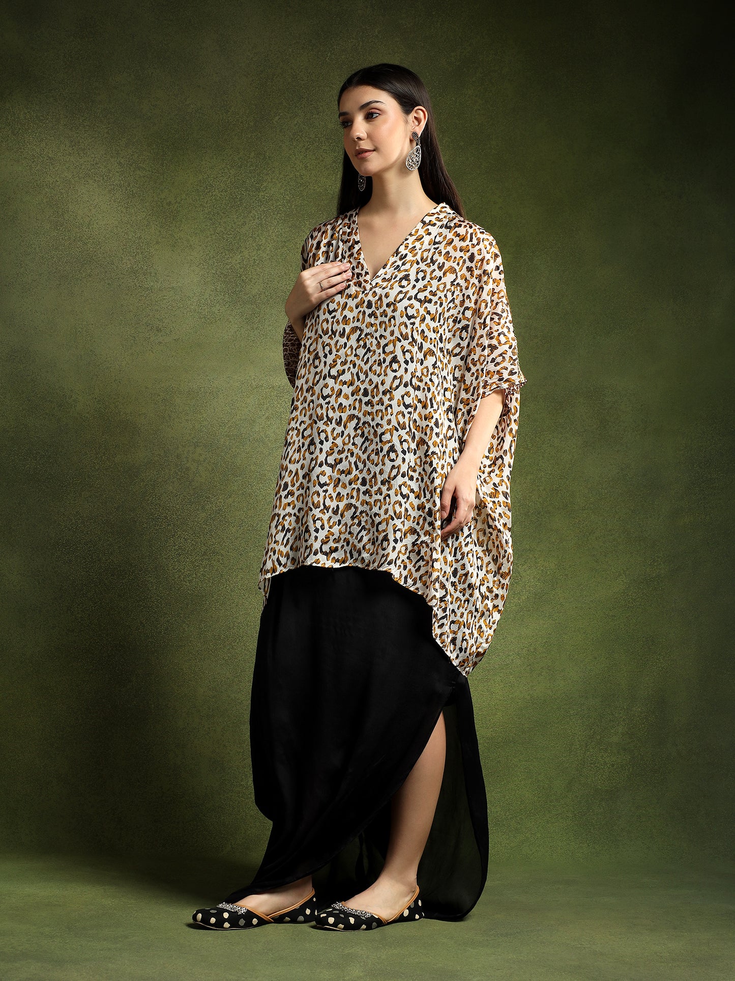 Animal Print Silk Kaftan Shirt