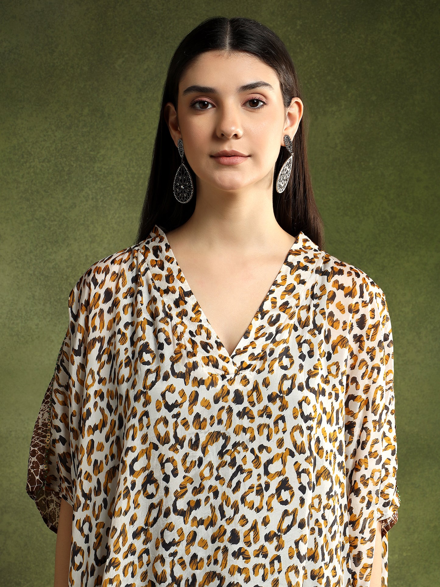 Animal Print Silk Kaftan Shirt