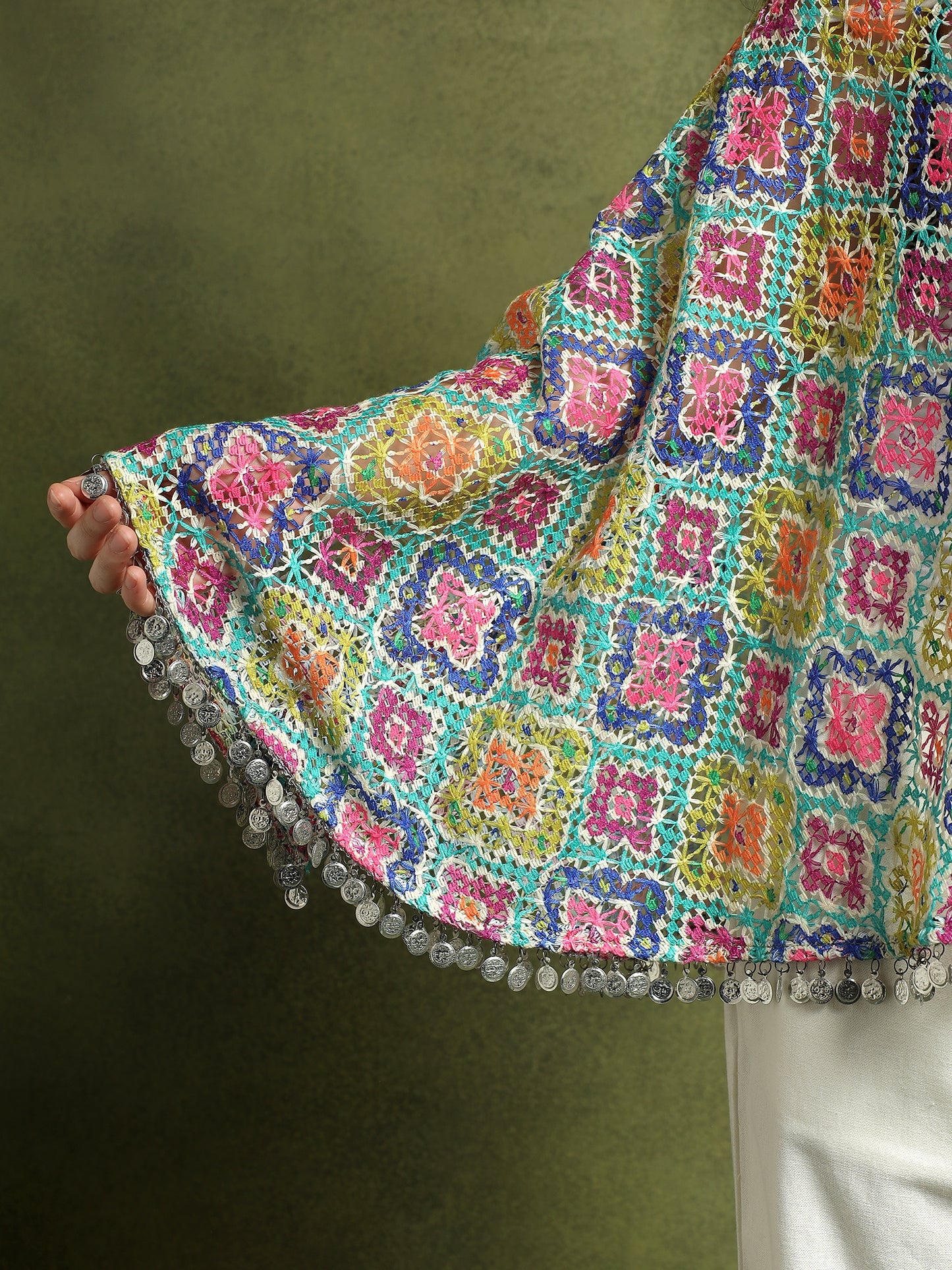 Crotchet Multi-Coloured Embellished Kimono