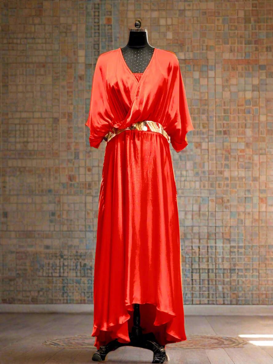 Orange Satin Cowl Dress