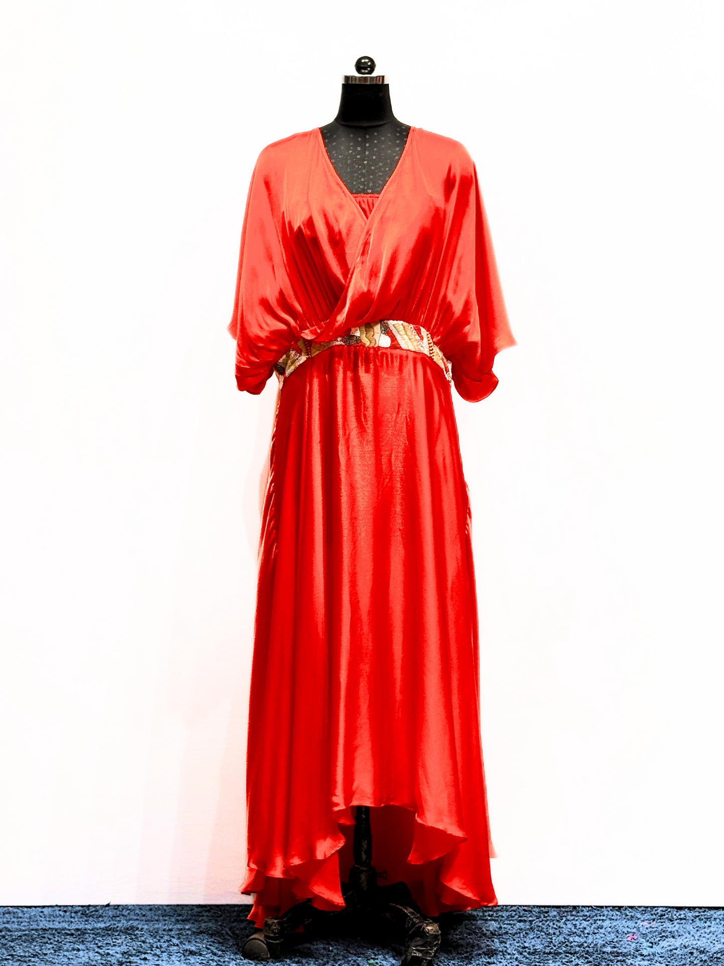 Orange Satin Cowl Dress
