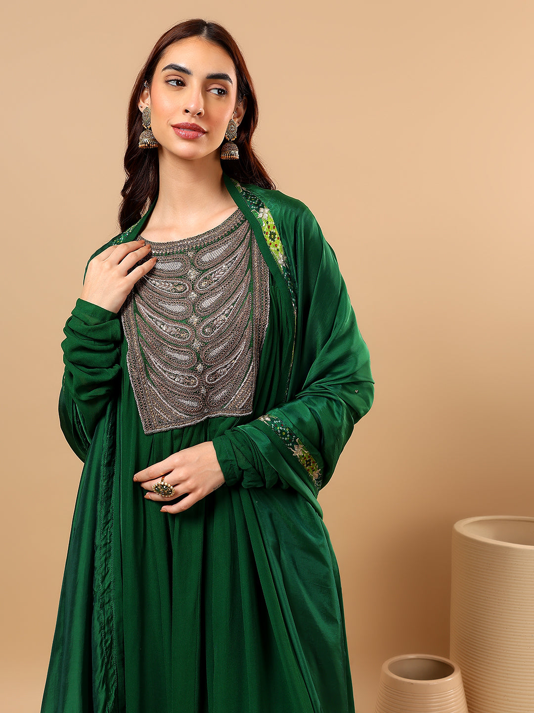 Wine Crepe Kaftan Set