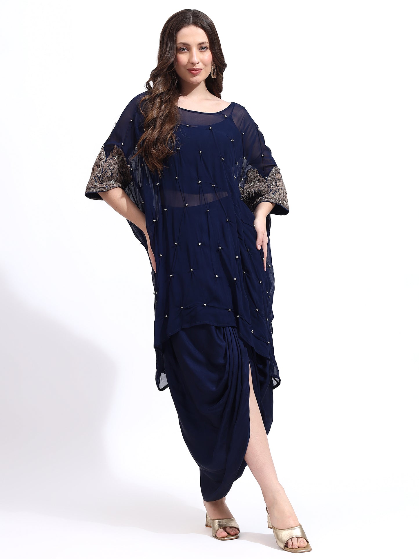 Blue Georgette Hand Embroidered Cord Set
