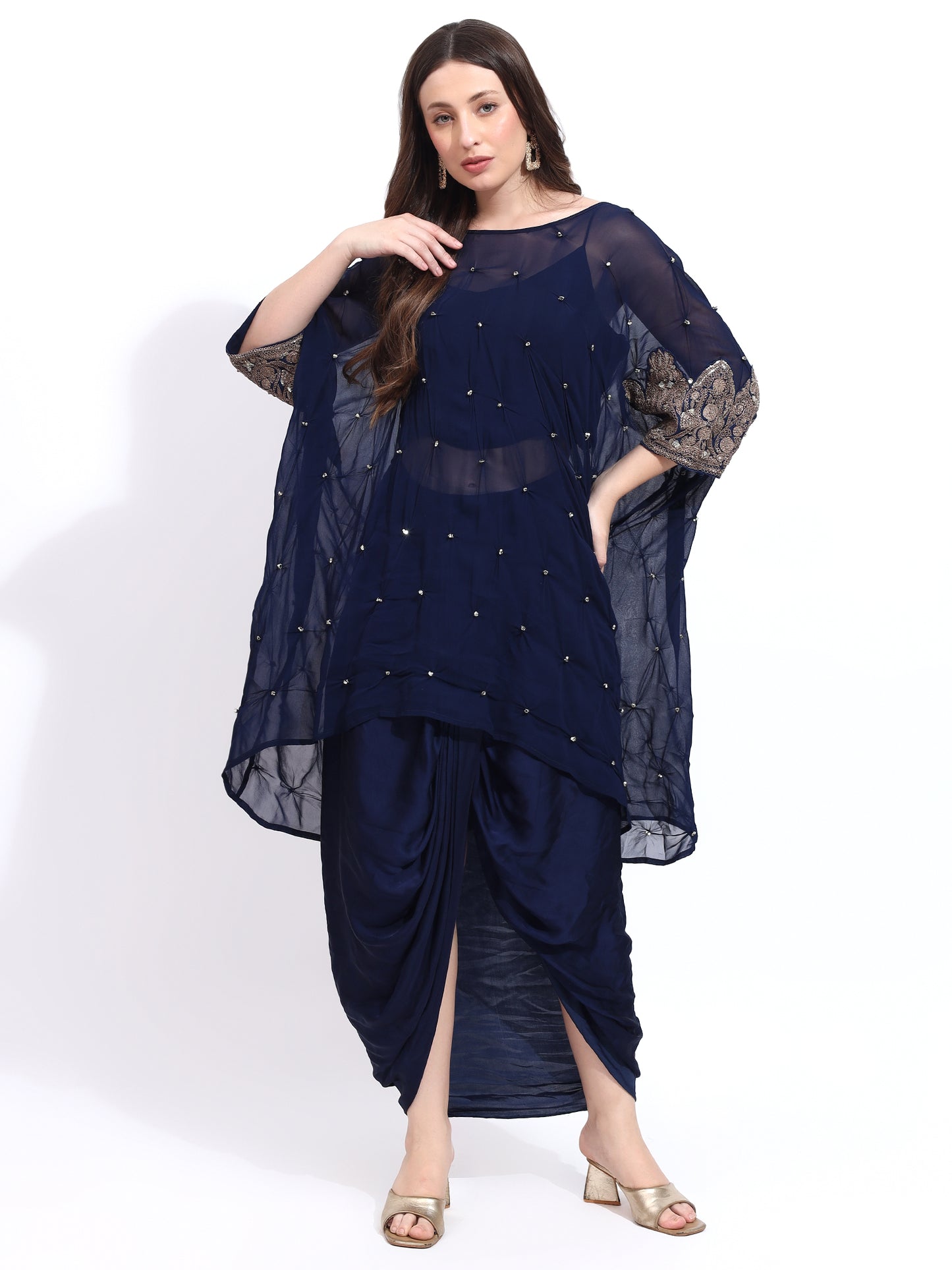 Blue Georgette Hand Embroidered Cord Set