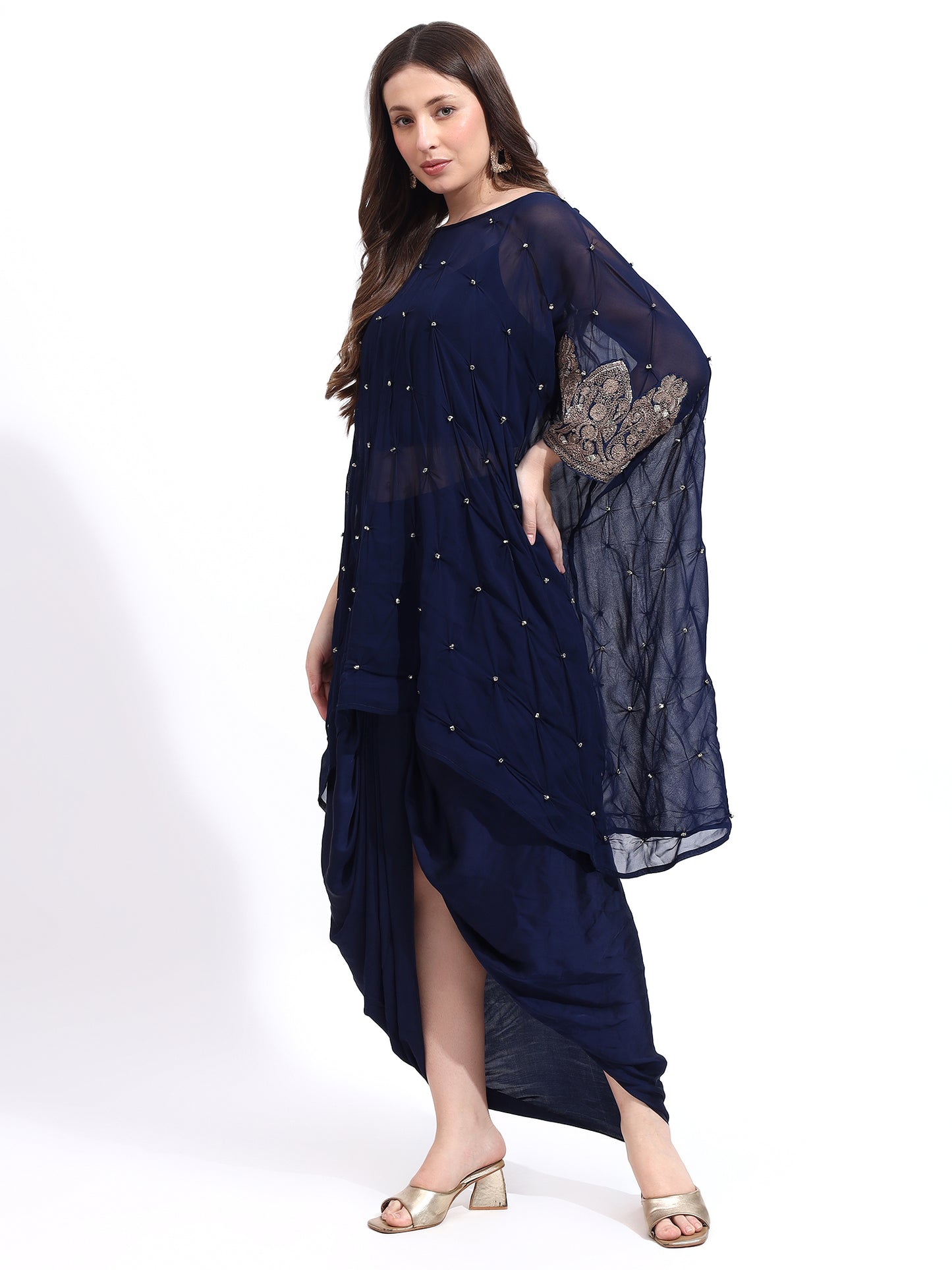 Blue Georgette Hand Embroidered Cord Set