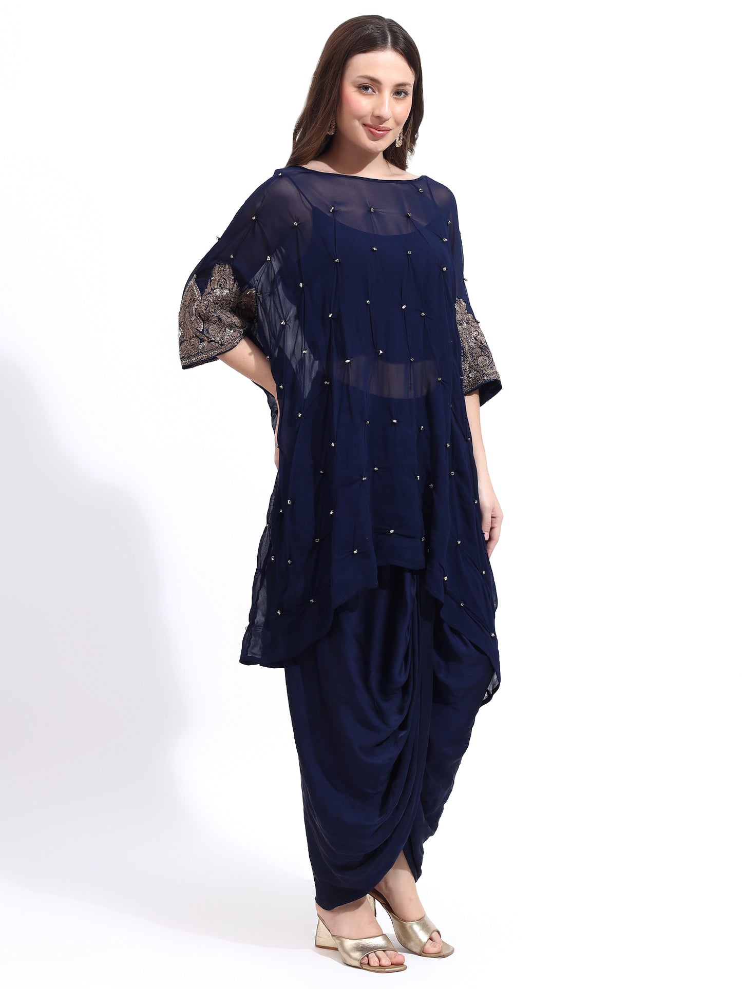 Blue Georgette Hand Embroidered Cord Set
