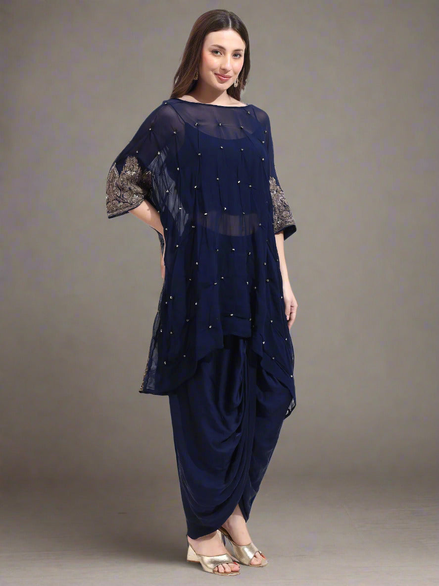 Blue Georgette Hand Embroidered Cord Set
