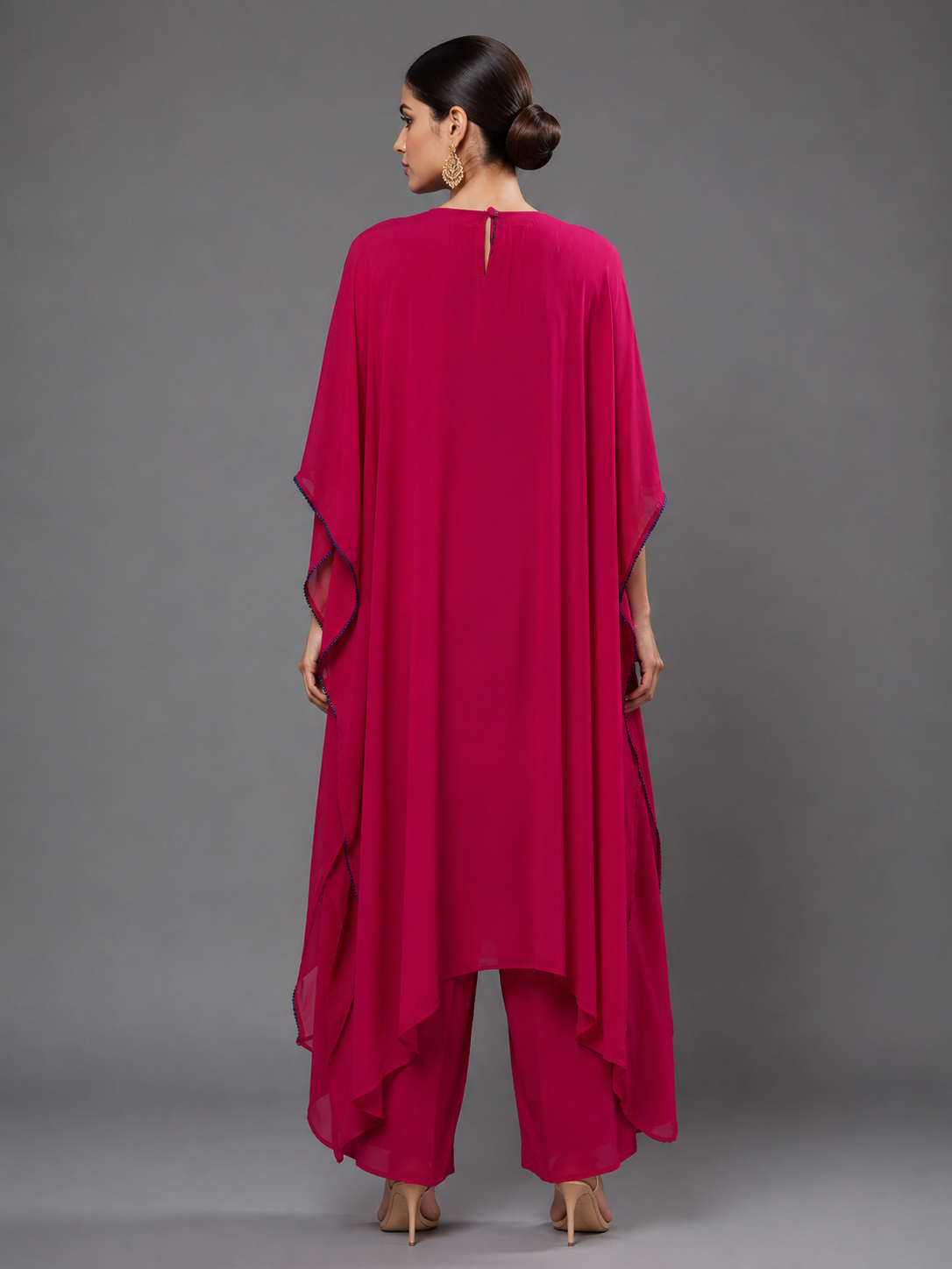 Fuchsia Pink Soft Silk Indo Western Straight Kurta & Pant