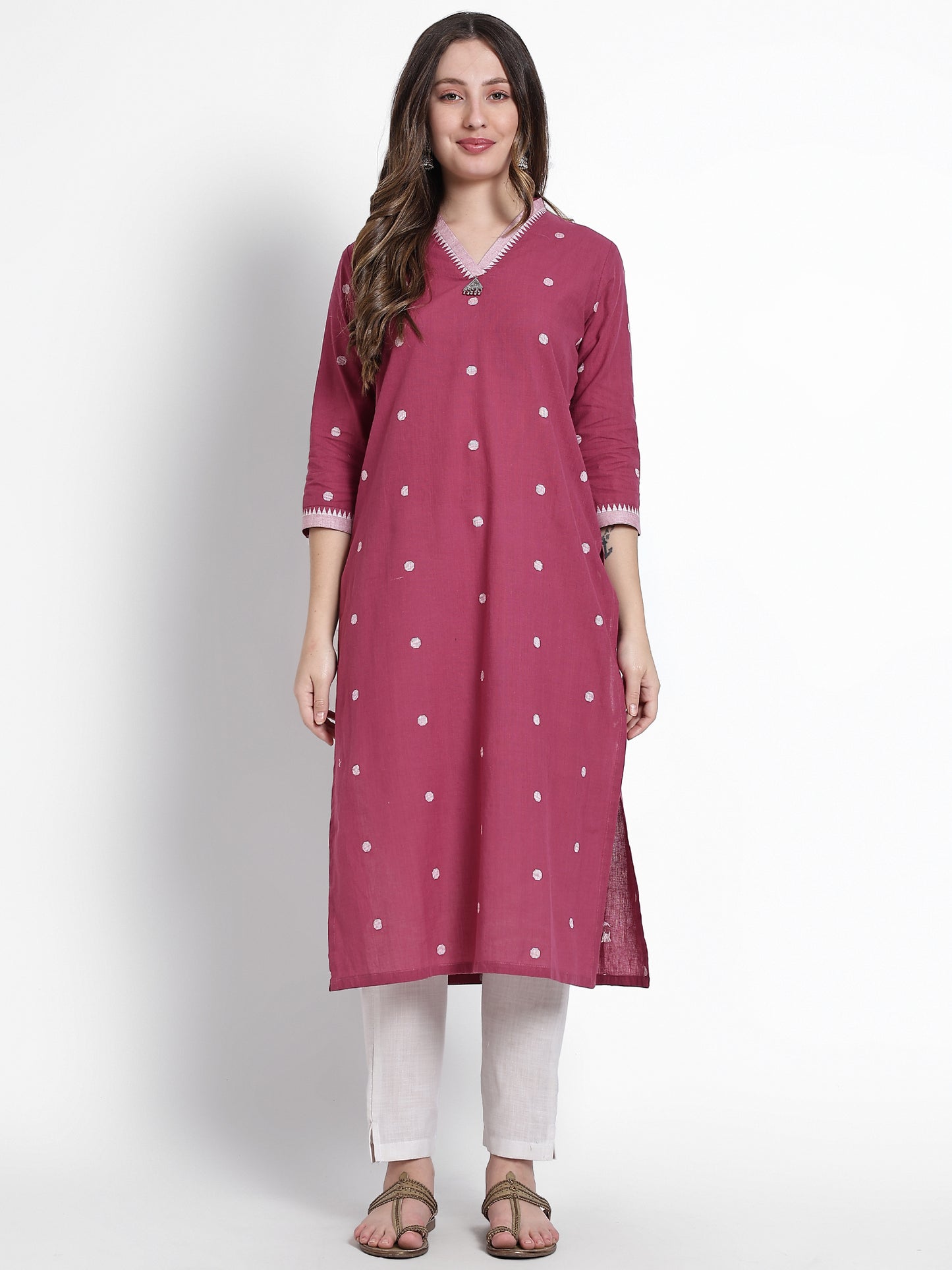 Pink Polka Dot Cotton Kurta