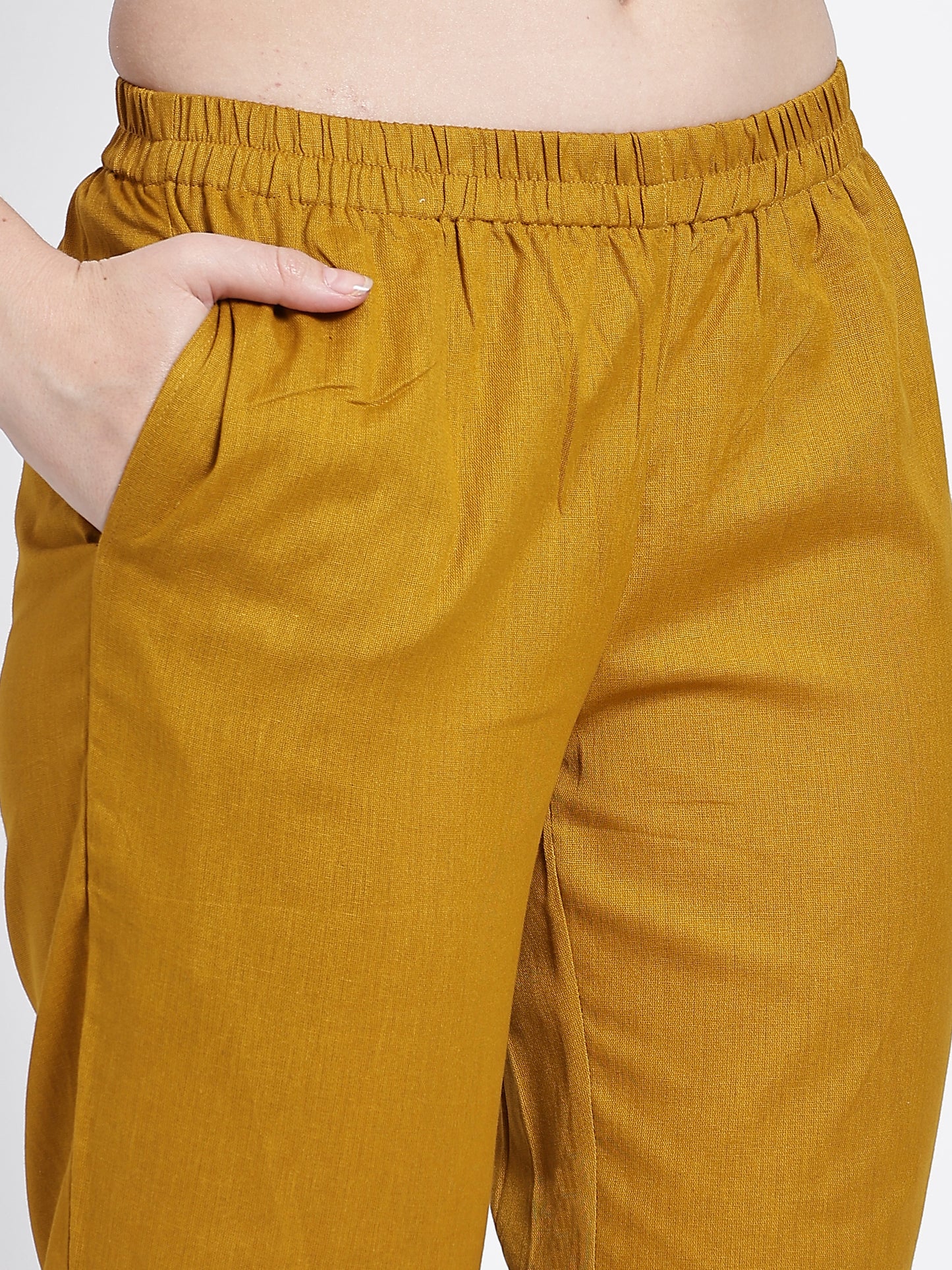 Mustard Cotton Printed Kurta Set
