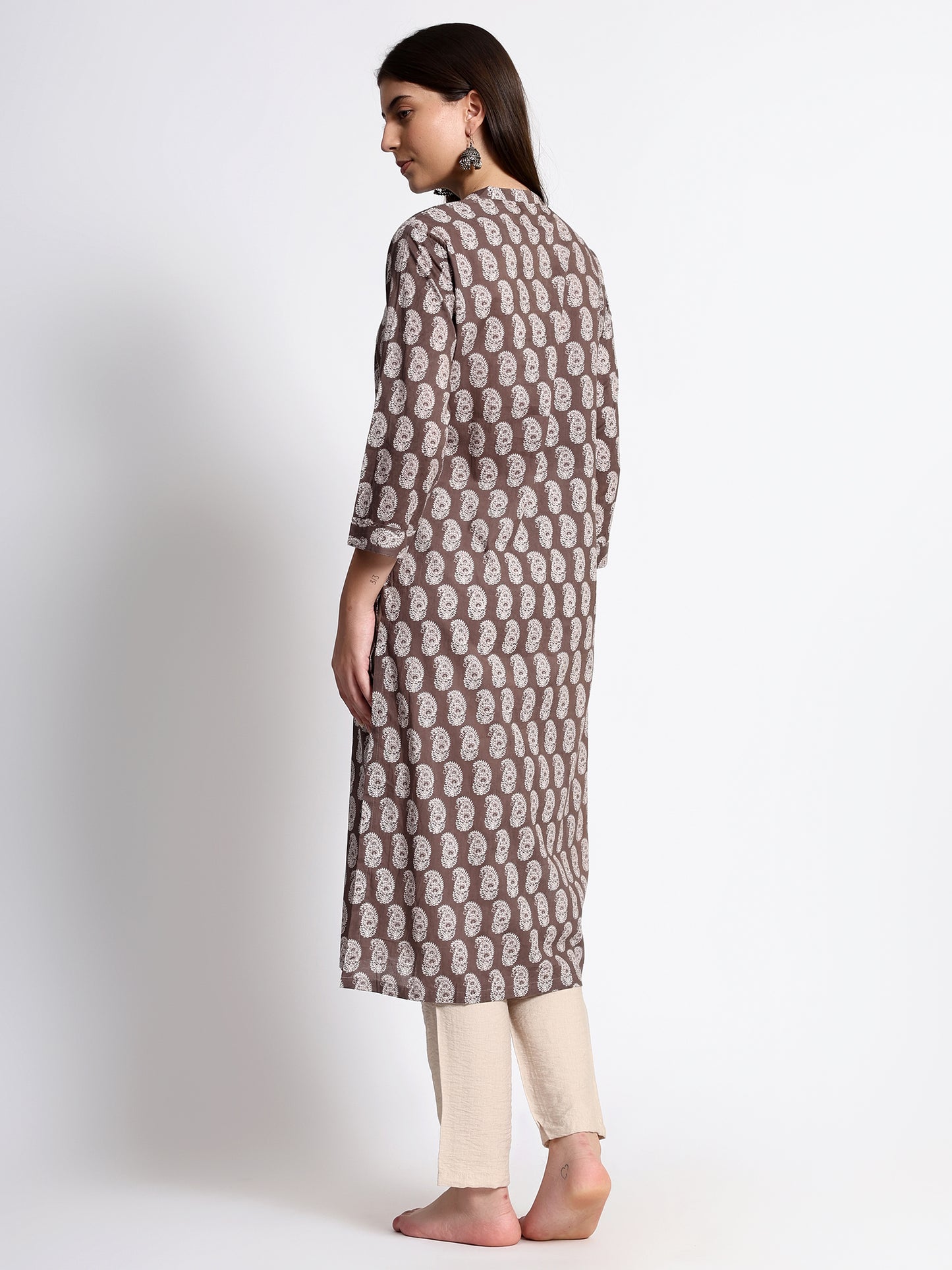 Brown Printed Kurta