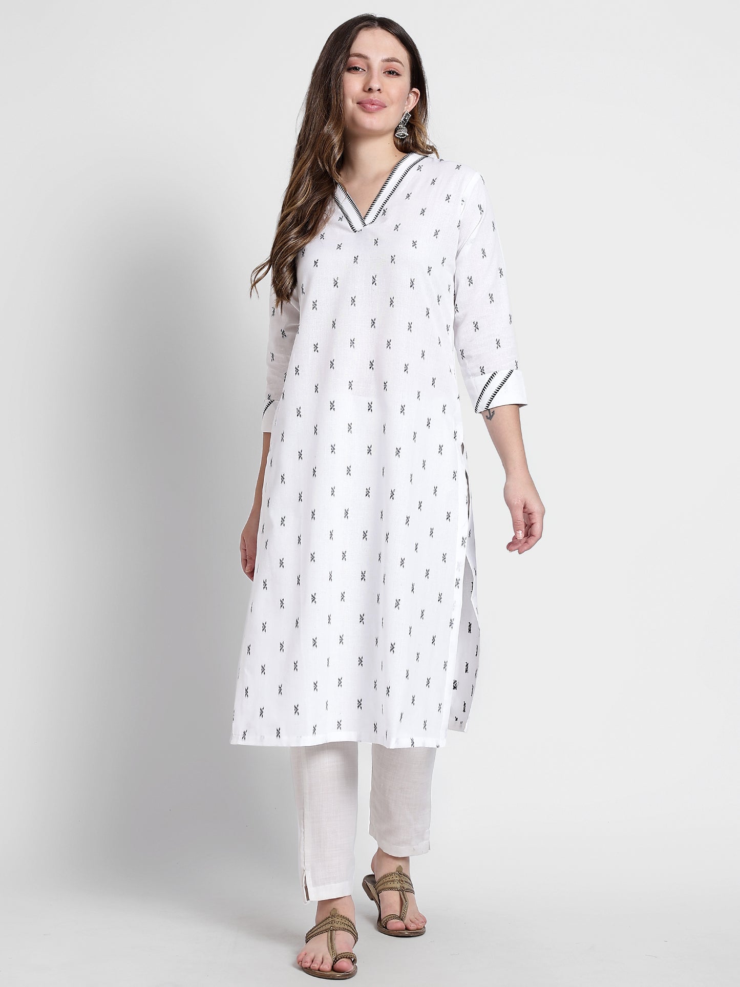 White Cotton Woven Kurta