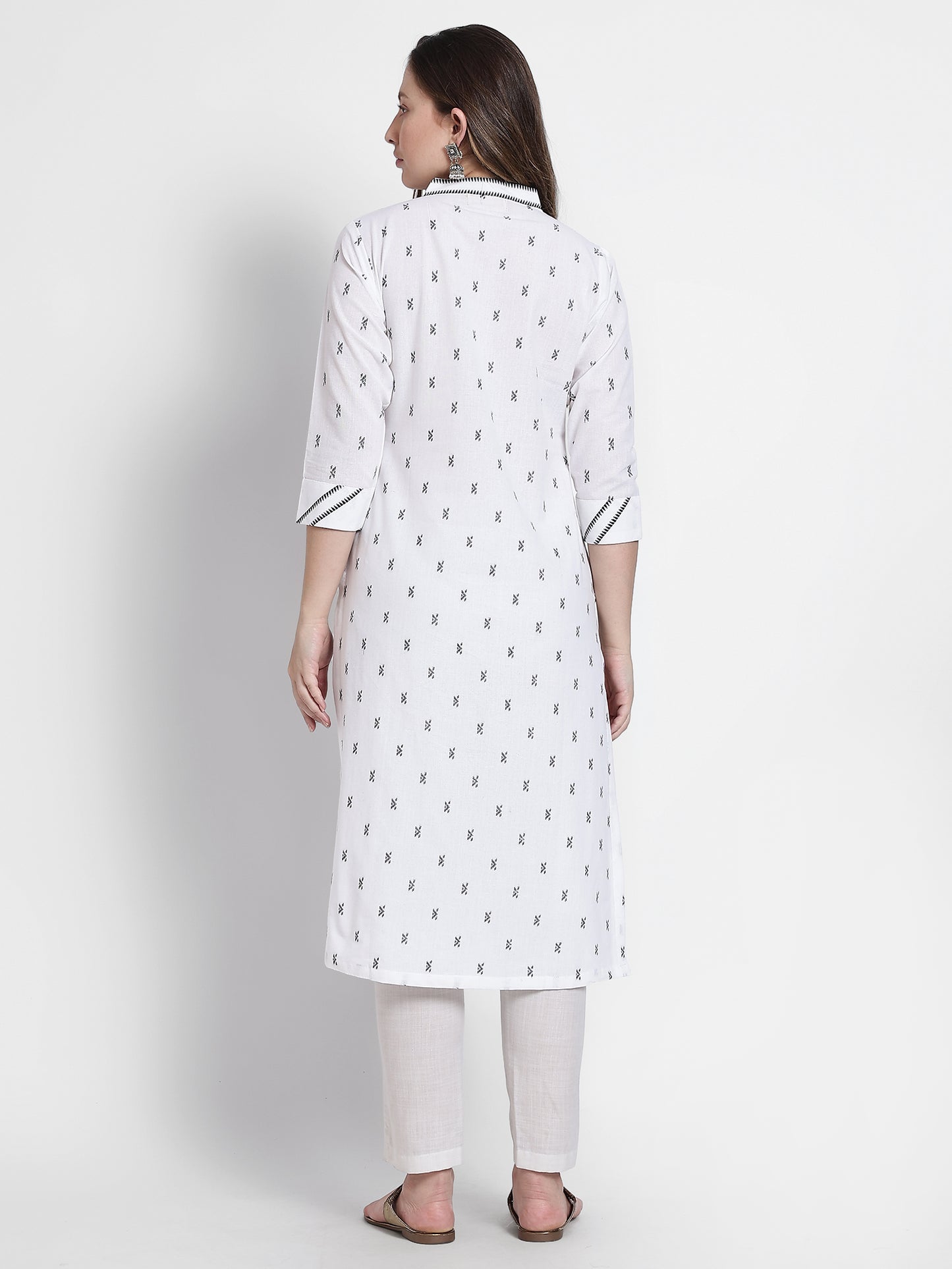 White Cotton Woven Kurta