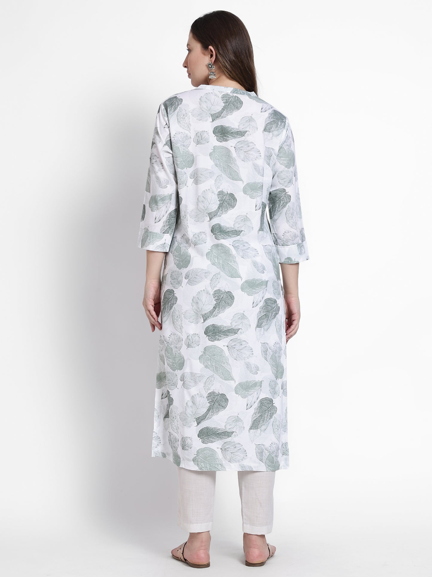 White Cotton Grey Printed Kurta