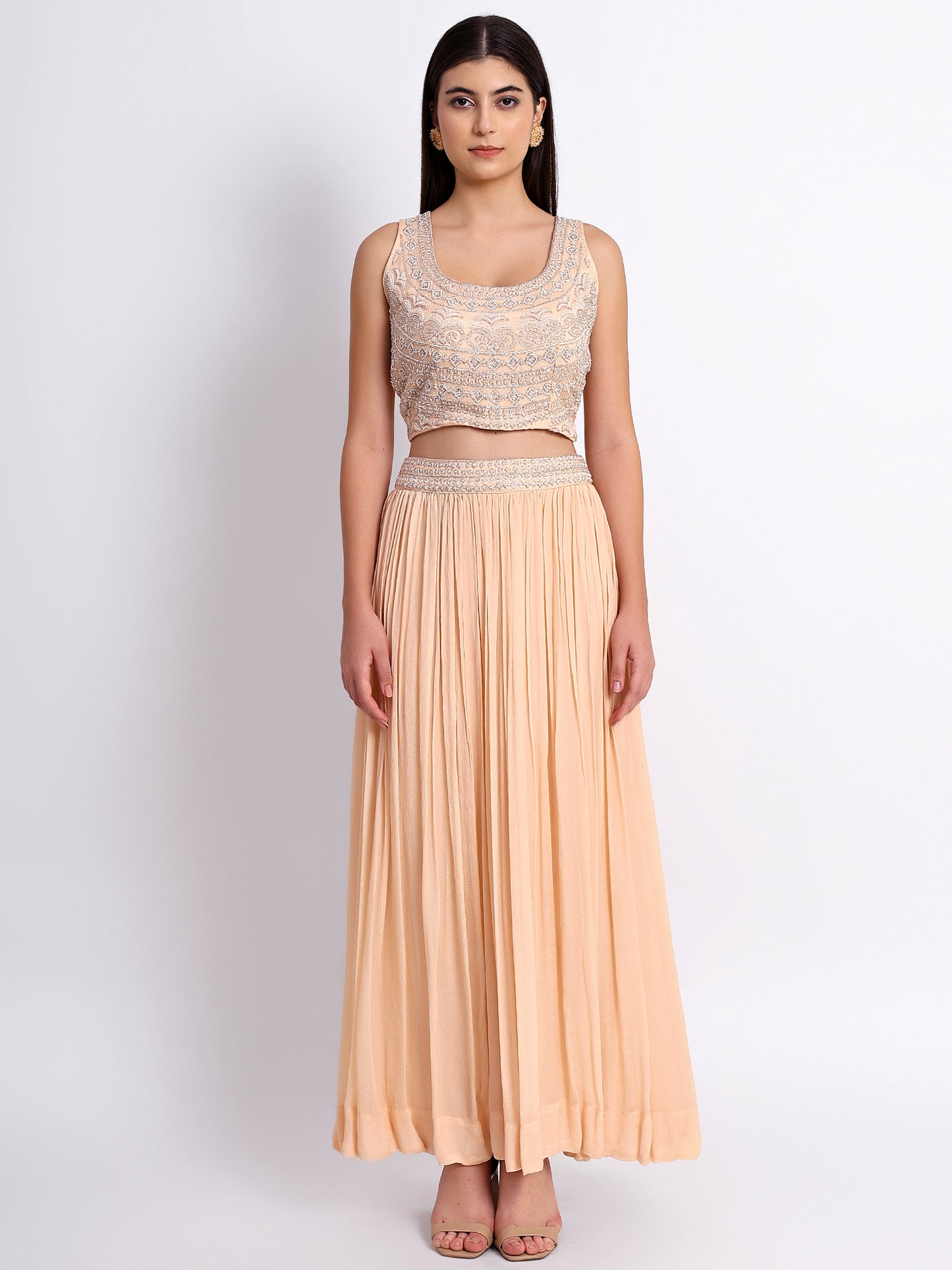 Peach Georgette Hand Embroidered Cape Set
