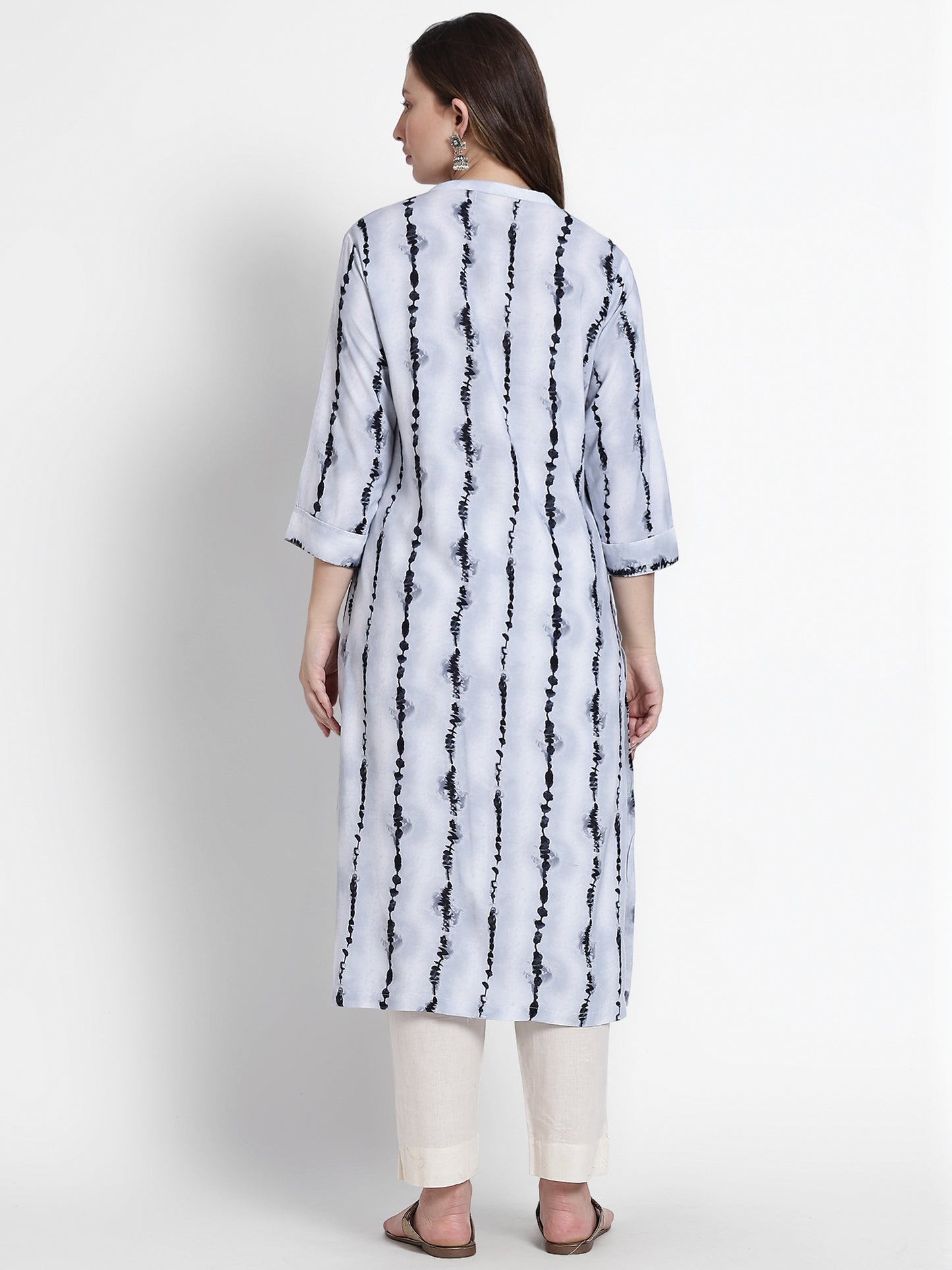 White Cotton Blue Abstract Striped Cotton Kurta